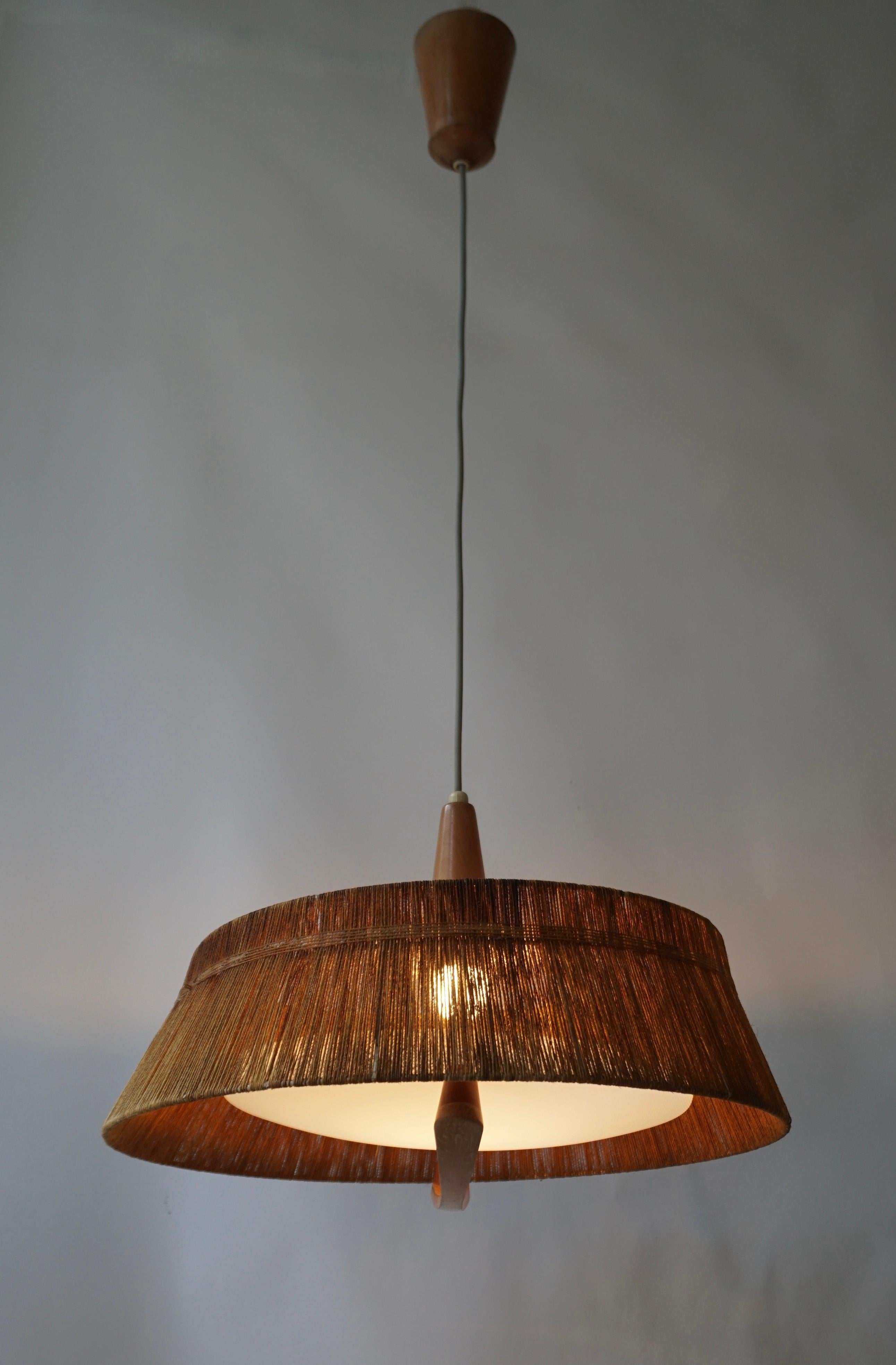 Mid-Century Modern Scandinavian Pendant Light in Rope, Wood and Perspex For Sale
