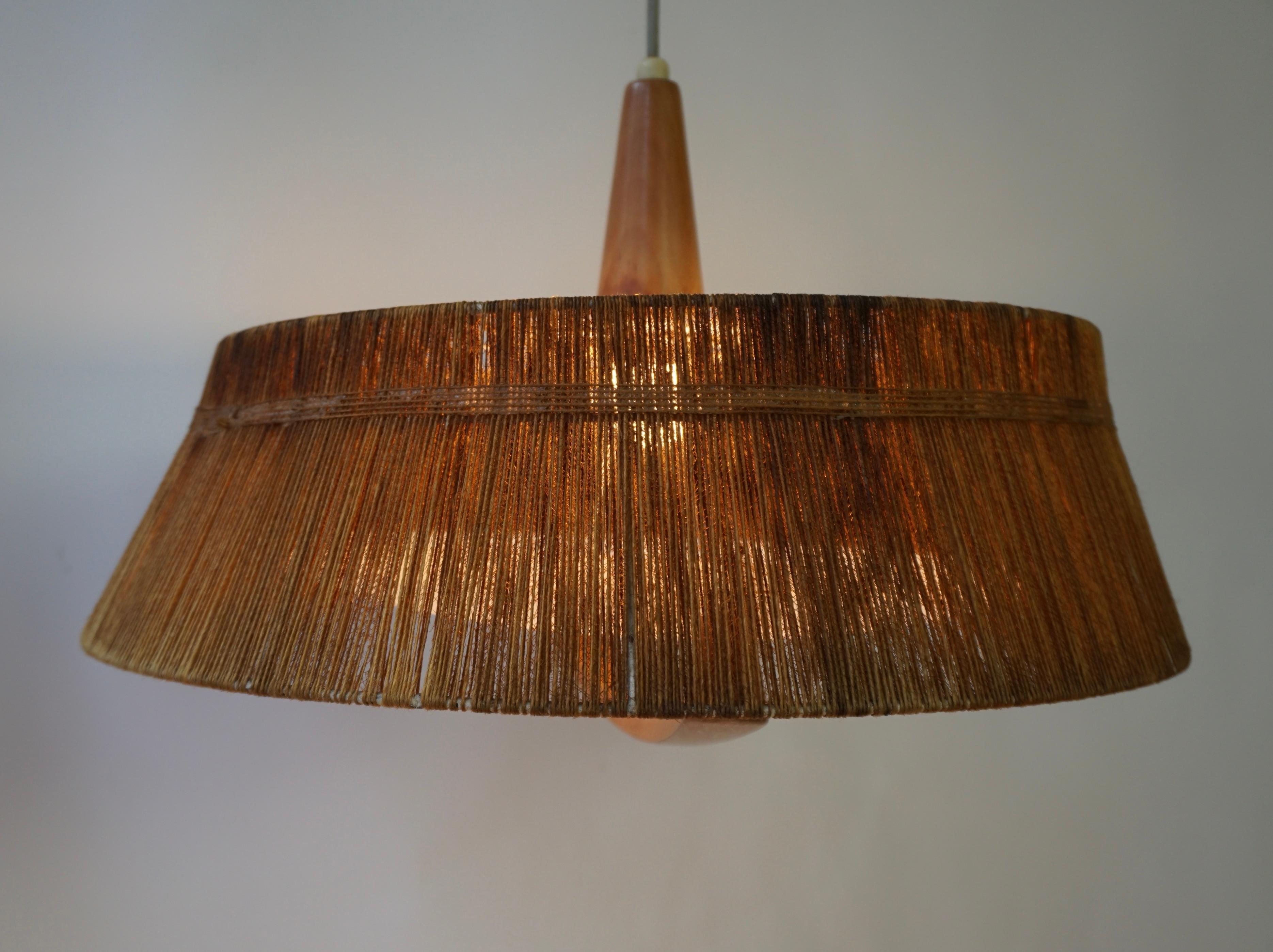 Scandinavian Pendant Light in Rope, Wood and Perspex For Sale 1