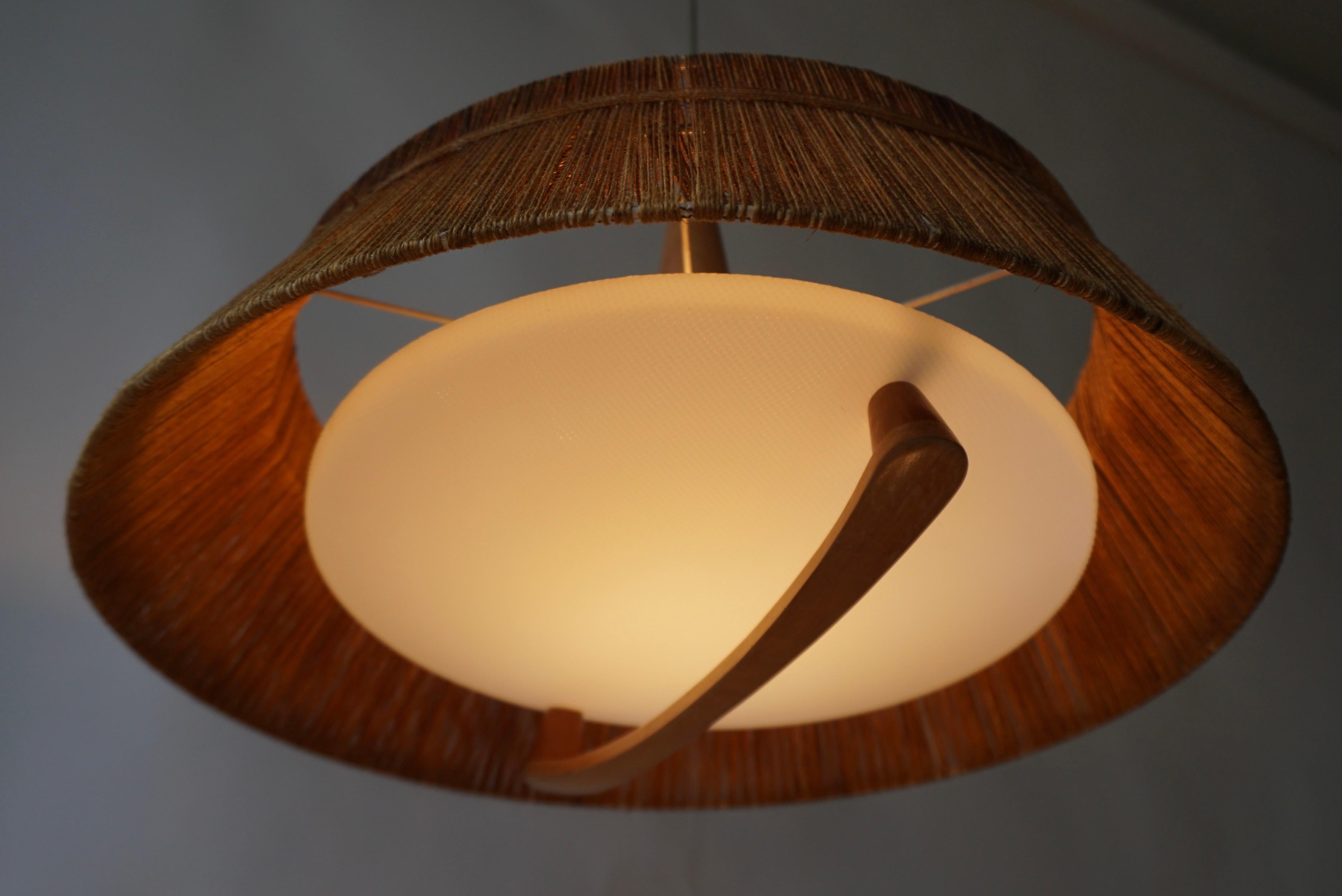 Scandinavian Pendant Light in Rope, Wood and Perspex For Sale 2