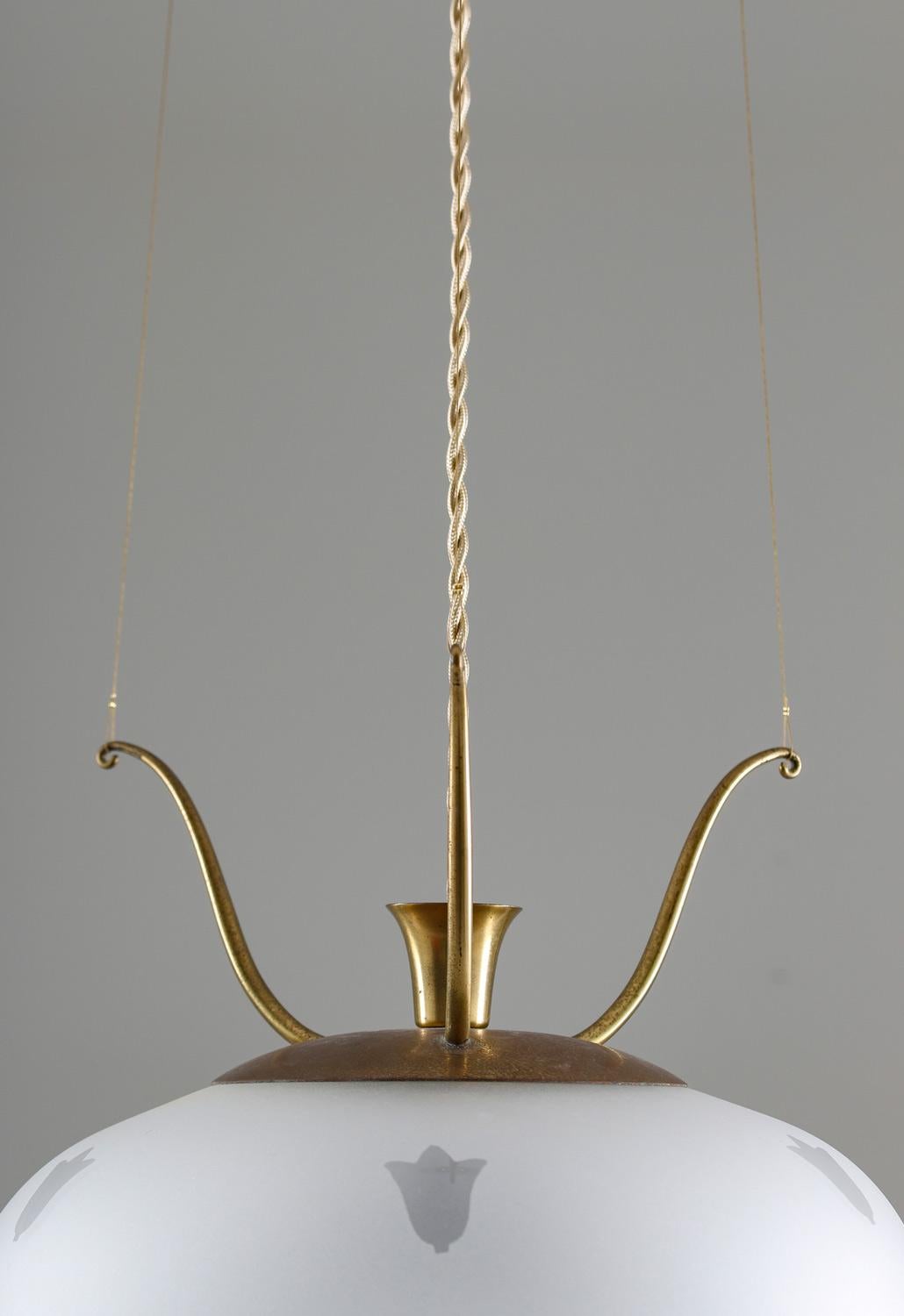 Scandinavian Pendants in Brass and Glass, Swedish Modern, 1940s 5