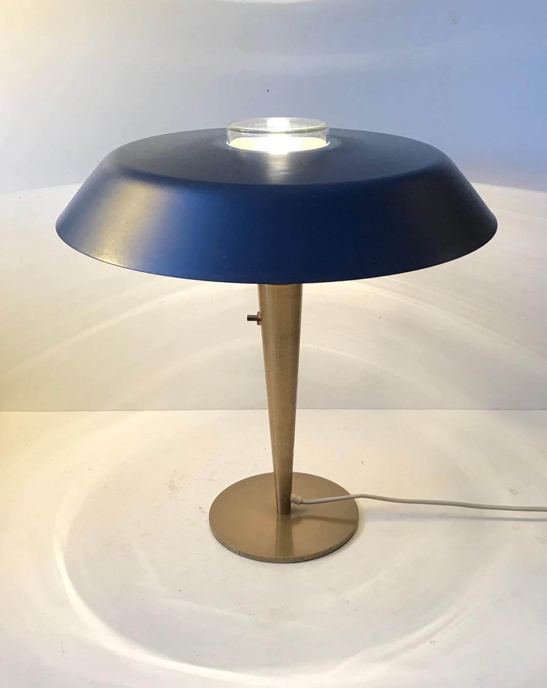 Scandinavian Modern Scandinavian Petrol Blue Table Lamp in Brass, DLJ, 1960s