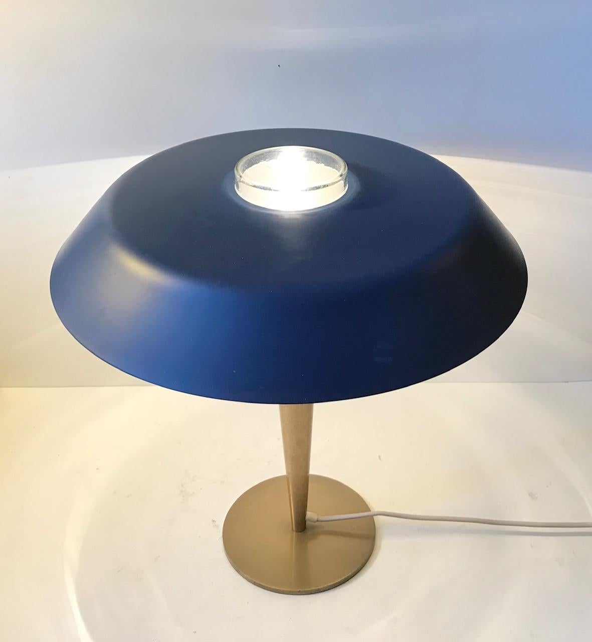 Metal Scandinavian Petrol Blue Table Lamp in Brass, DLJ, 1960s