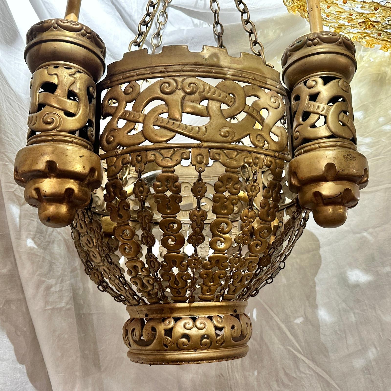 Scandinavian Pierced Metal Lantern In Good Condition For Sale In New York, NY