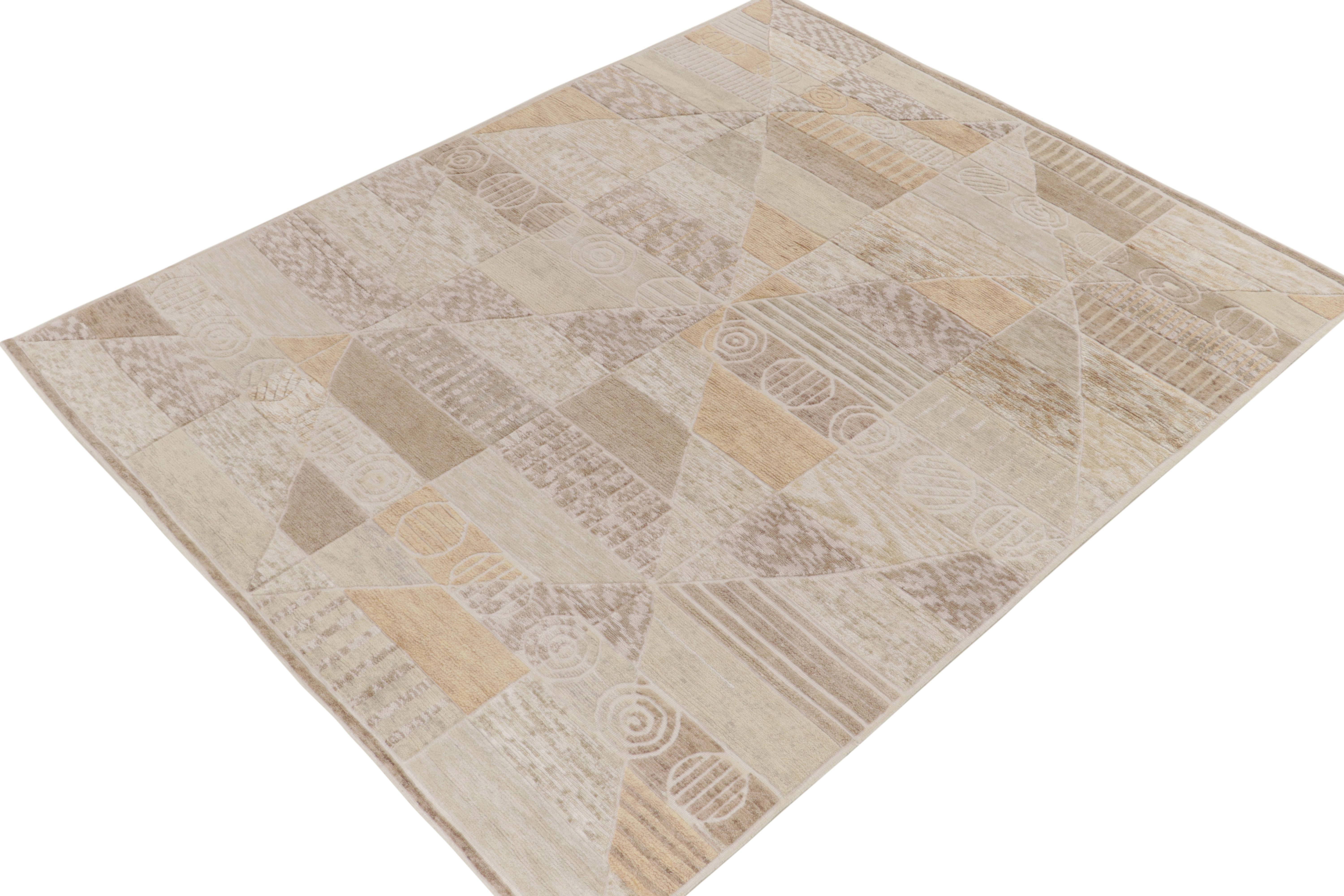 Skandinavischer Teppich & Kelim-florteppich in Beige, Weiß und Grau mit geometrischem Muster (Skandinavische Moderne) im Angebot