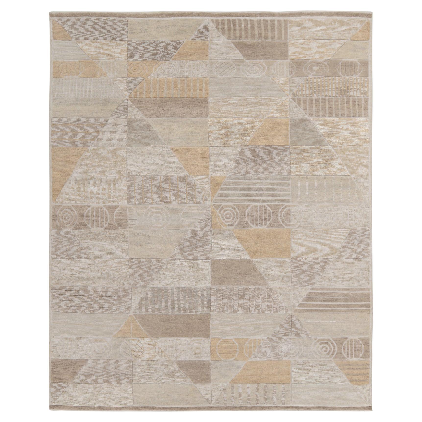 Rug & Kilim's Scandinavian Pile Rug in Beige, White and Gray Geometric Pattern For Sale