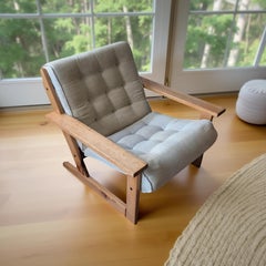 Scandinavian pine and linnen safari chair, Scandinavia 1960s