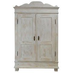 Scandinavian Pine Armoire with Painted Gustavian White/Gray Finish, circa 1830