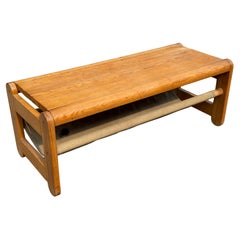 Vintage Scandinavian Pine bench with canvas storage underneath from the 1970´s