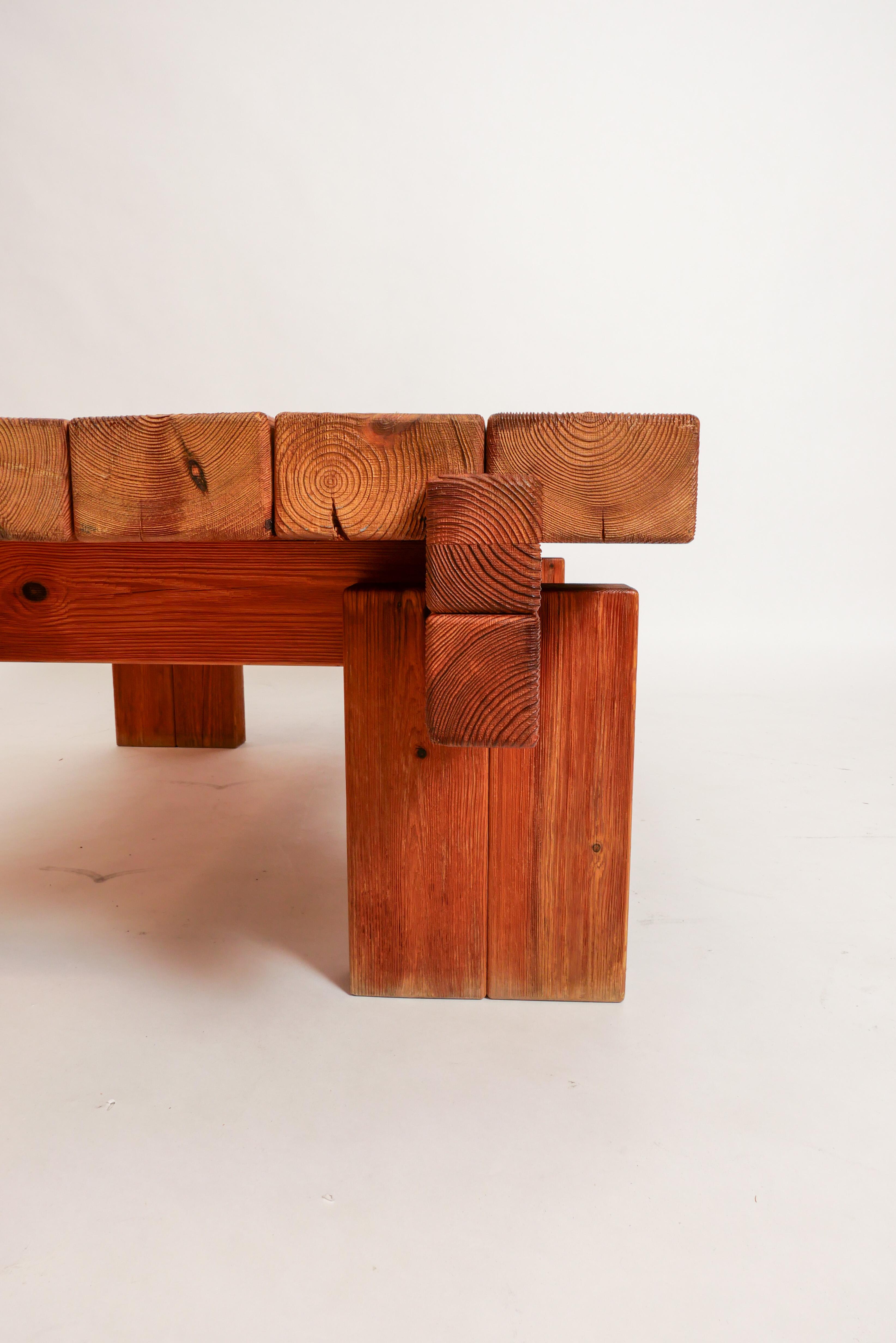 Large scale chunky pine coffee table imported from Denmark and made circa 1970s. In the style of Jens Lyngsöe. Great vintage condition with nice age-appropriate patina. Solid Pomeranian Pine. 