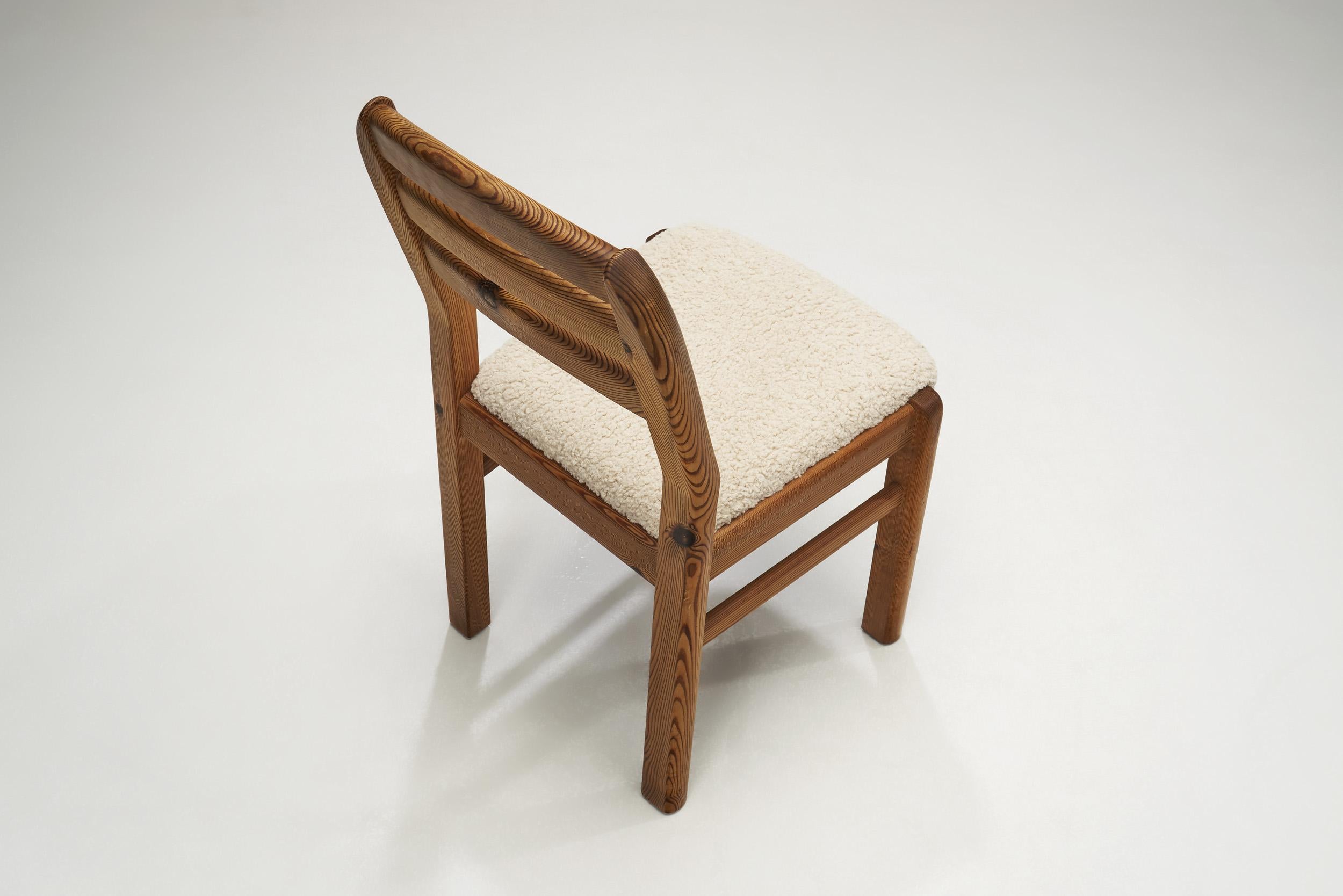Sheepskin Scandinavian Pine Dining Chairs with Upholstered Seats, Scandinavia 1990s For Sale