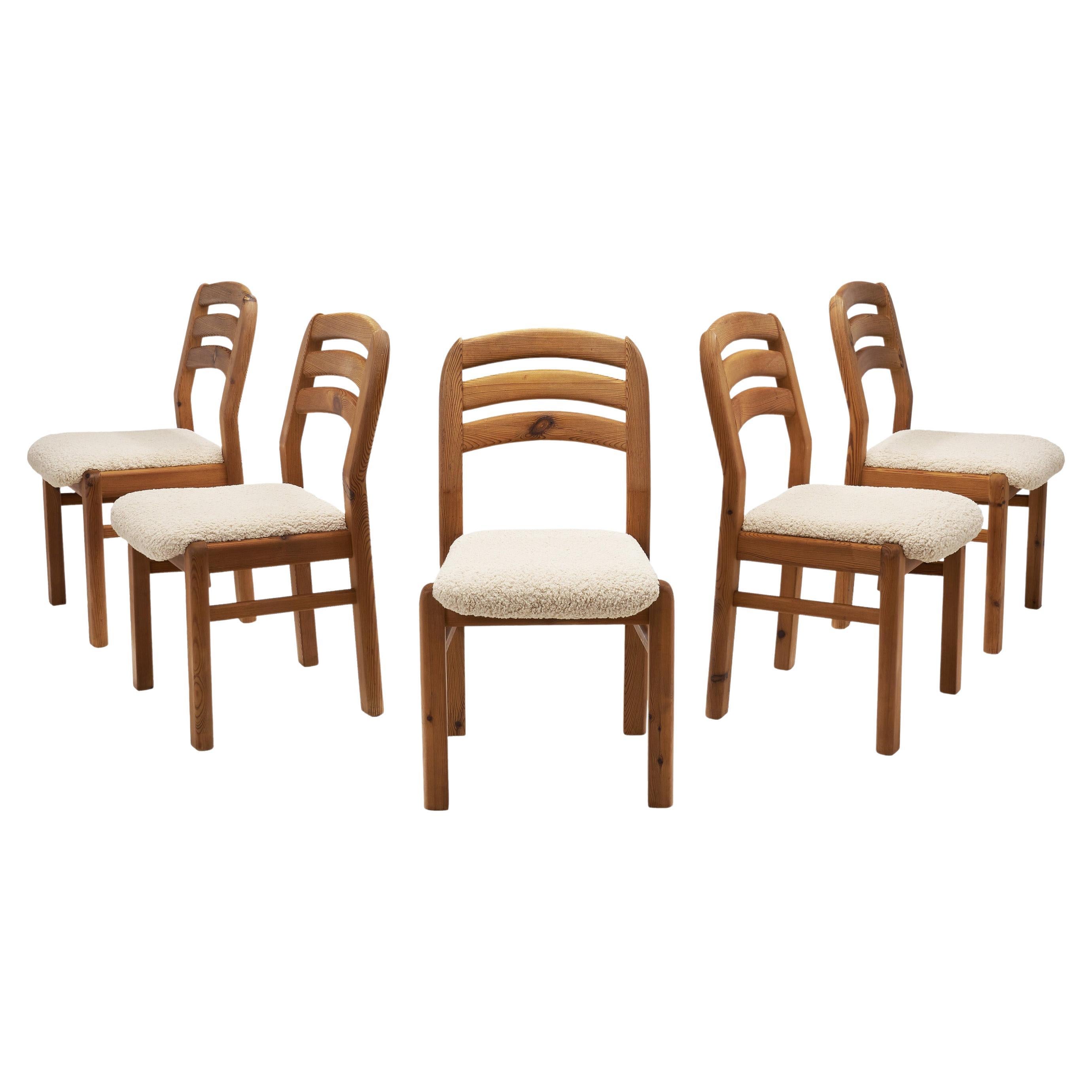 Scandinavian Pine Dining Chairs with Upholstered Seats, Scandinavia 1990s