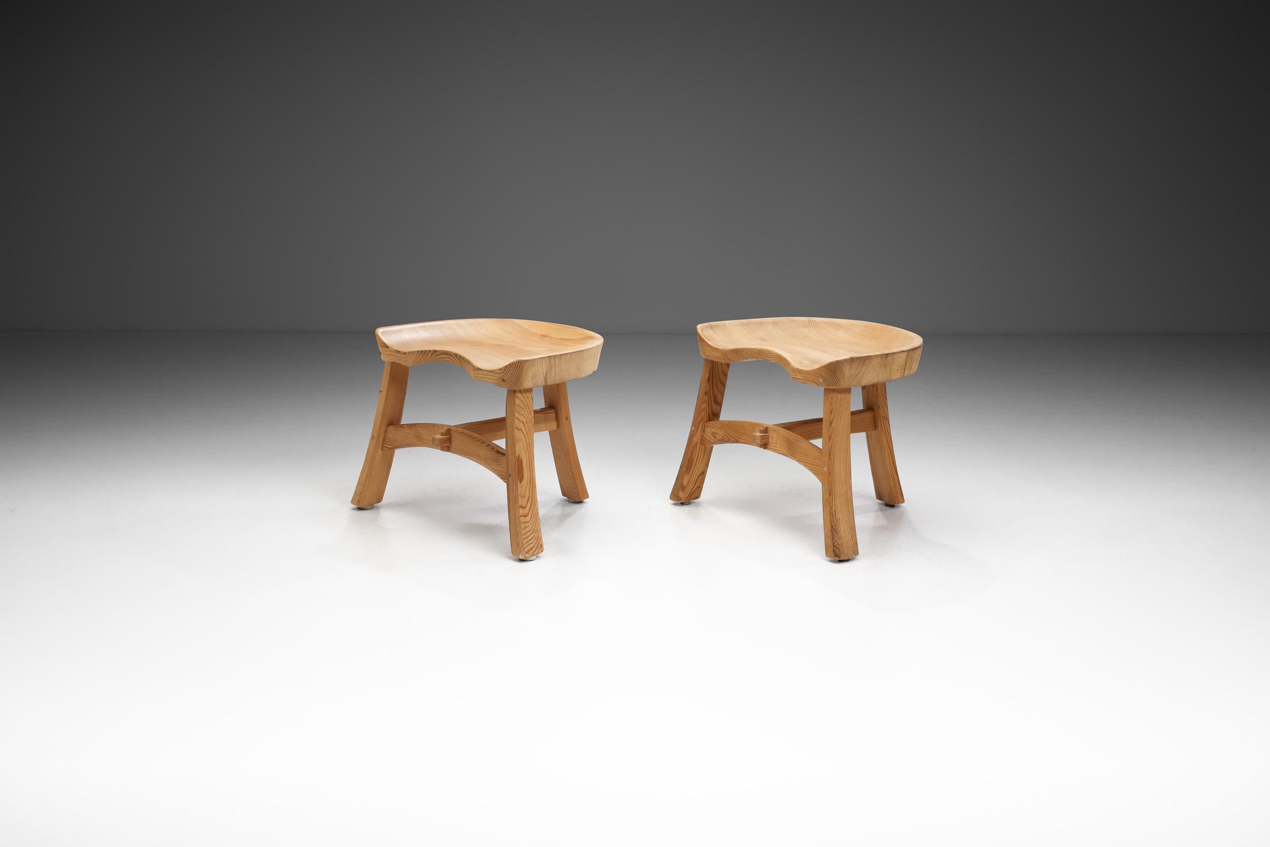 What makes wood so appealing besides its natural beauty is the ease in which it can be cut and the array of beautiful shapes that can be sculpted from it. These mid-century stools, reminiscent of ones created by Krogenæs Møbler in Norway, exude