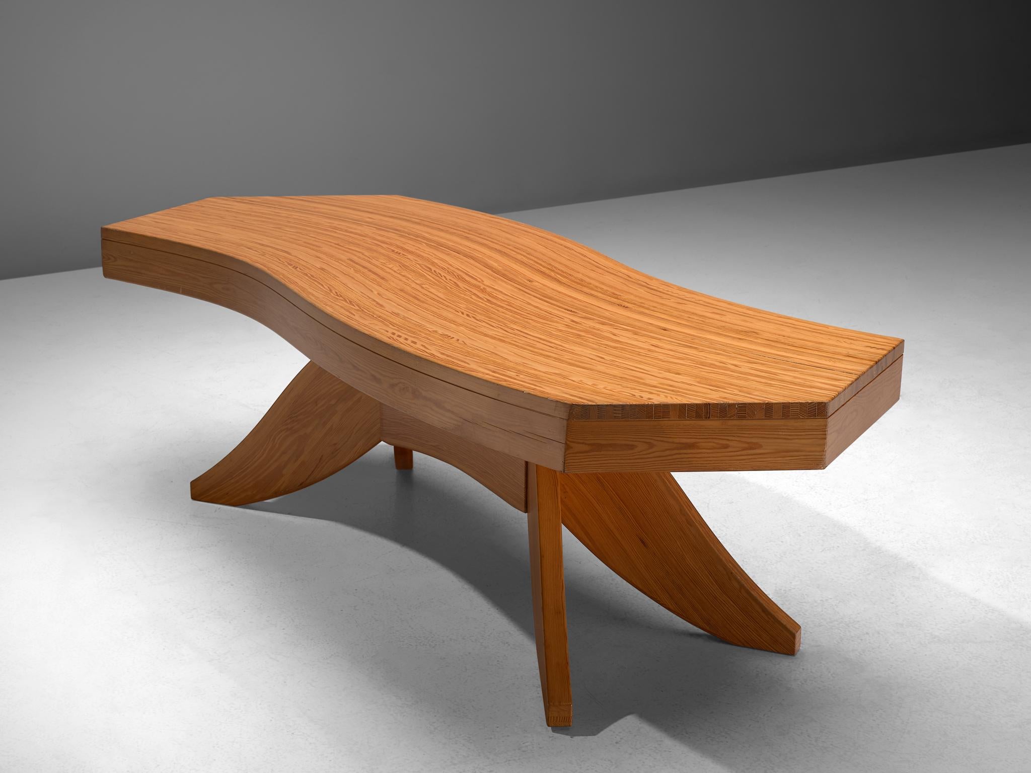 Mid-20th Century Scandinavian Pine Table with Curved Table Top