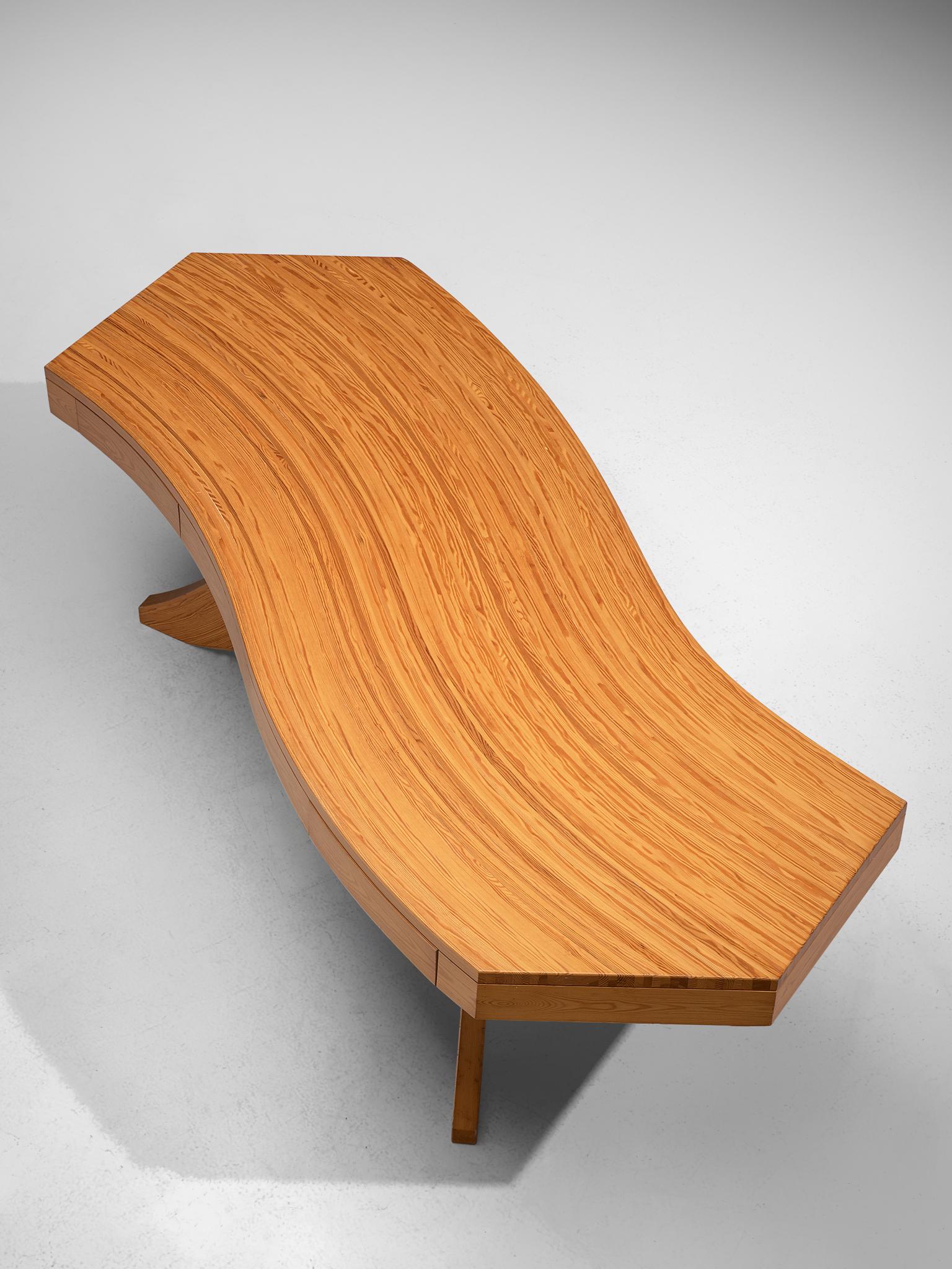 Scandinavian Modern Scandinavian Pine Table with Curved Table Top