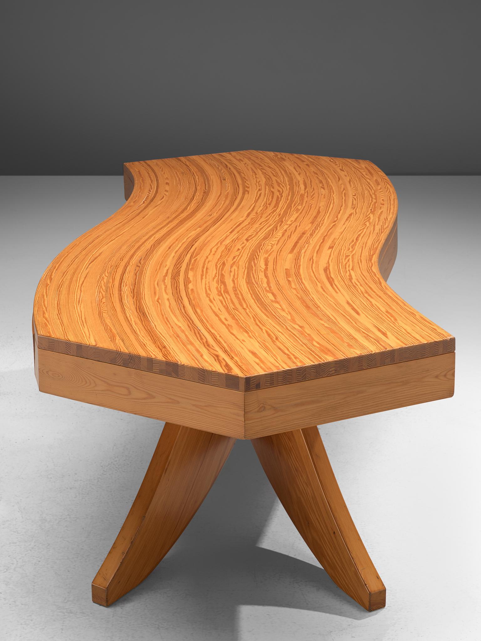 Mid-20th Century Scandinavian Pine Table with Curved Table Top