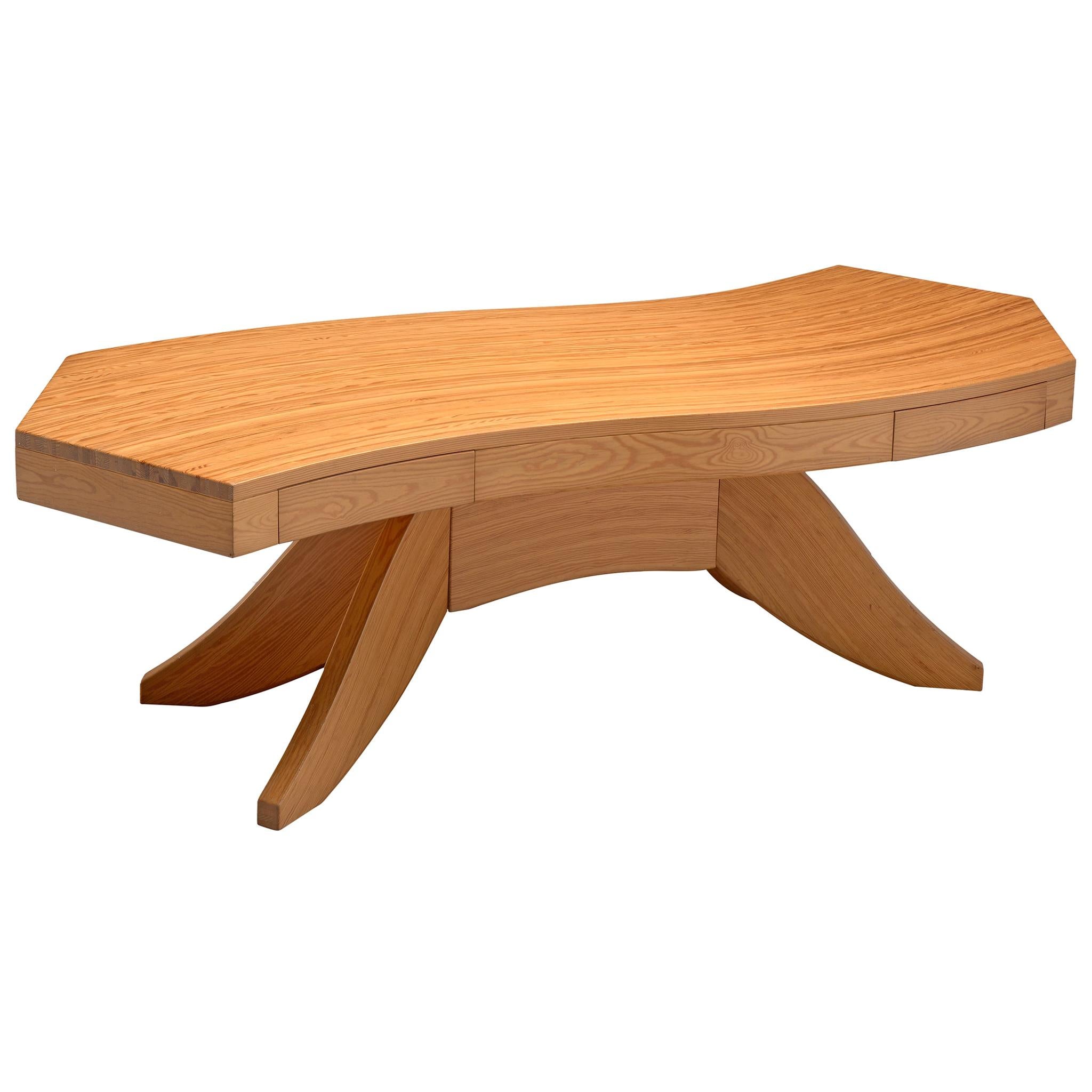 Scandinavian Pine Table with Curved Table Top