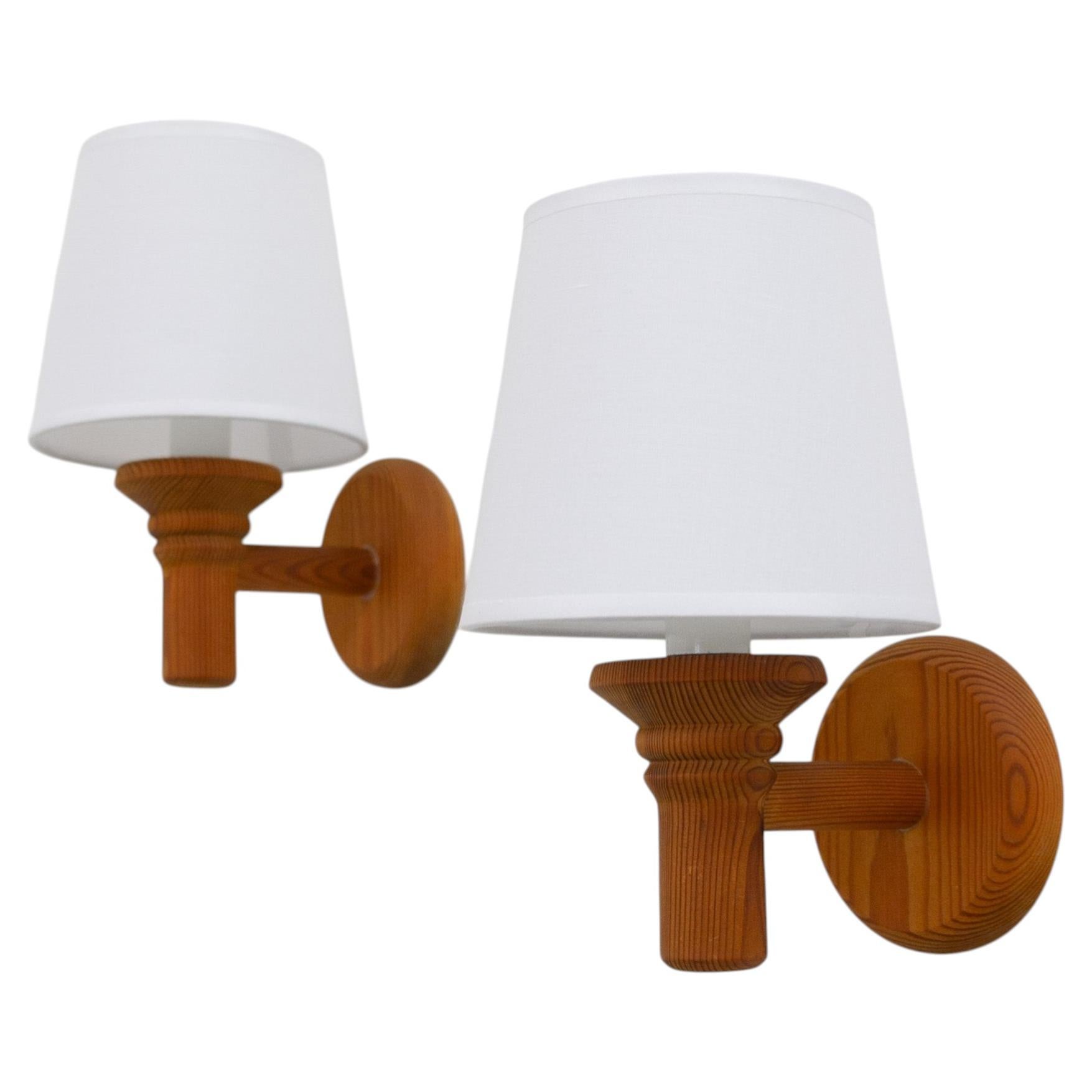 Scandinavian Pine Wall Sconces by Darø, 1970s. Set of 2.