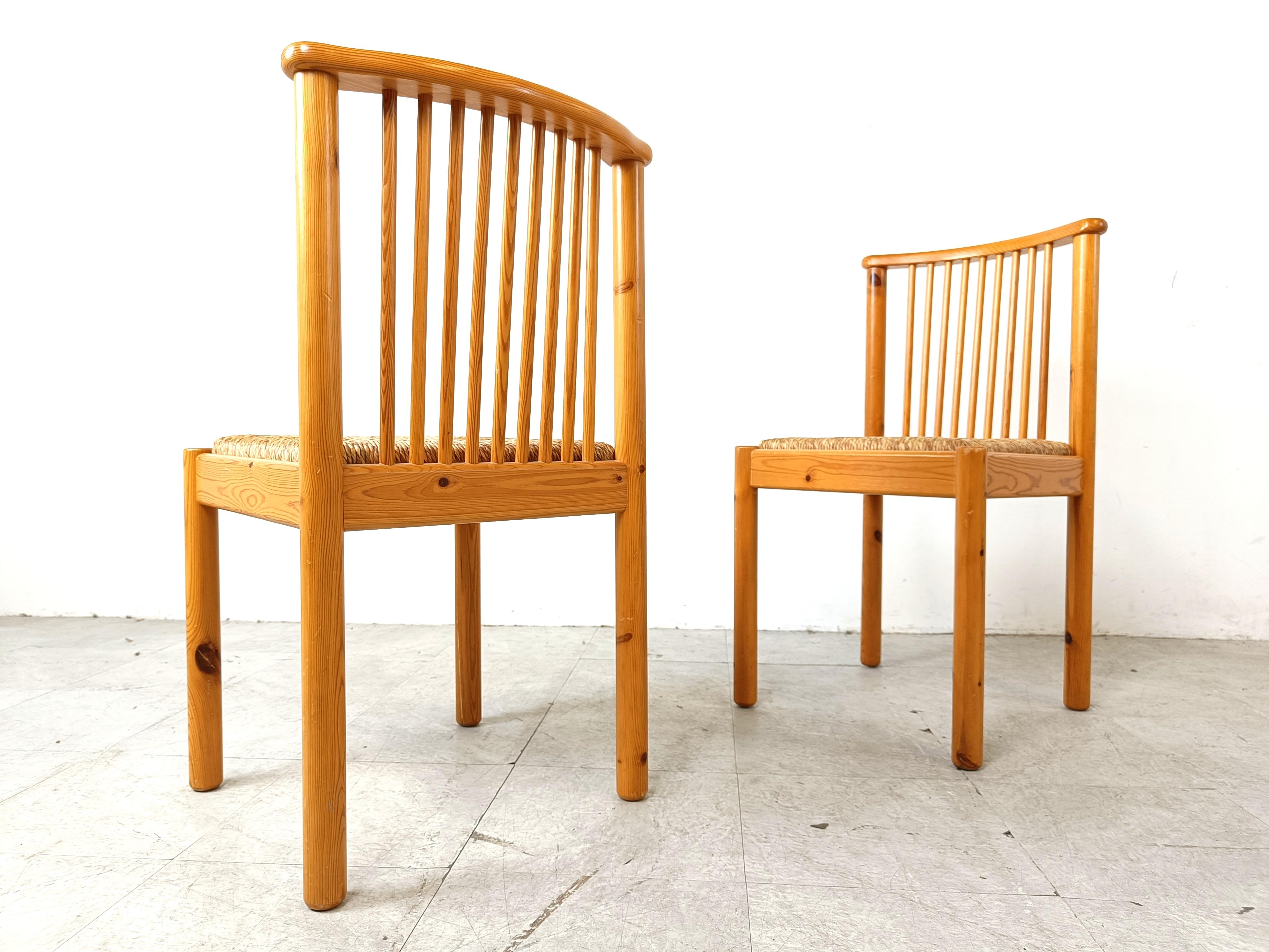 Scandinavian pine wood and wicker dining chairs, set of 10, 1970s For Sale 3