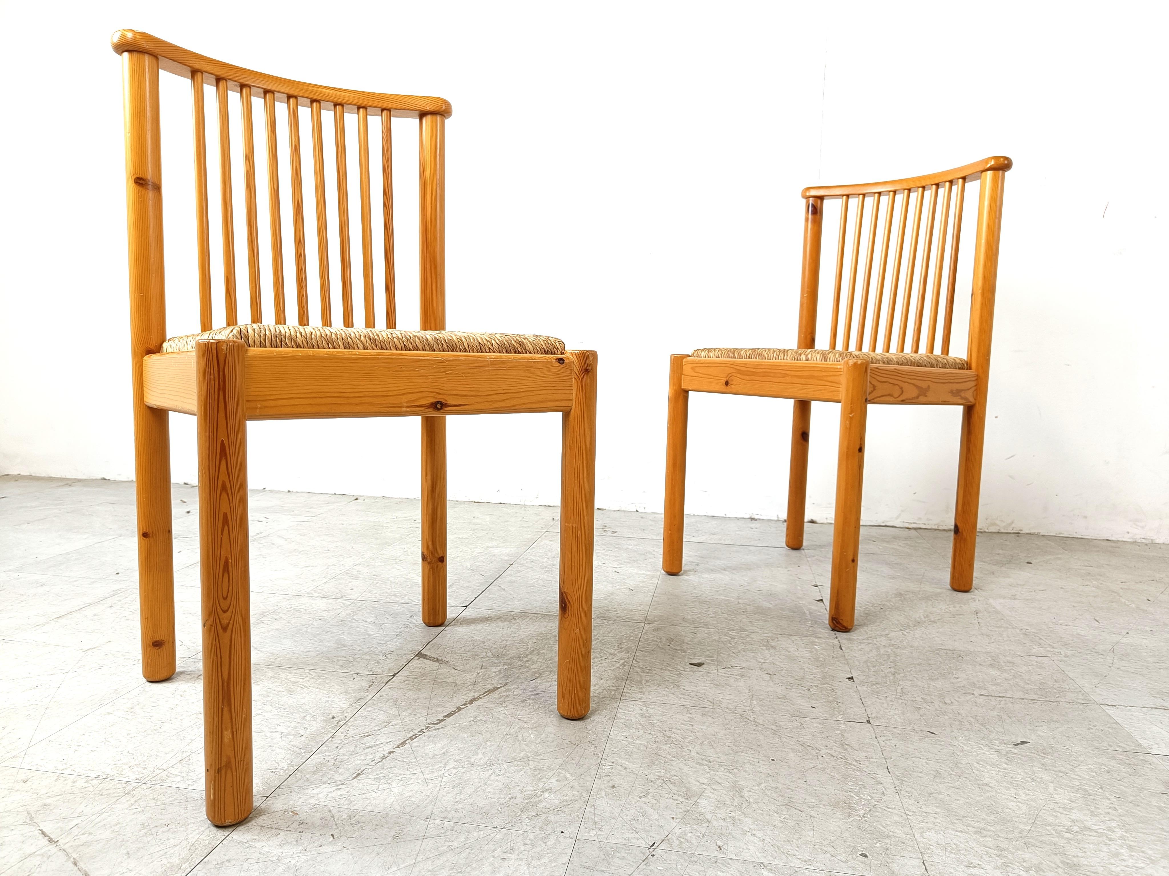 Scandinavian pine wood and wicker dining chairs, set of 10, 1970s For Sale 2