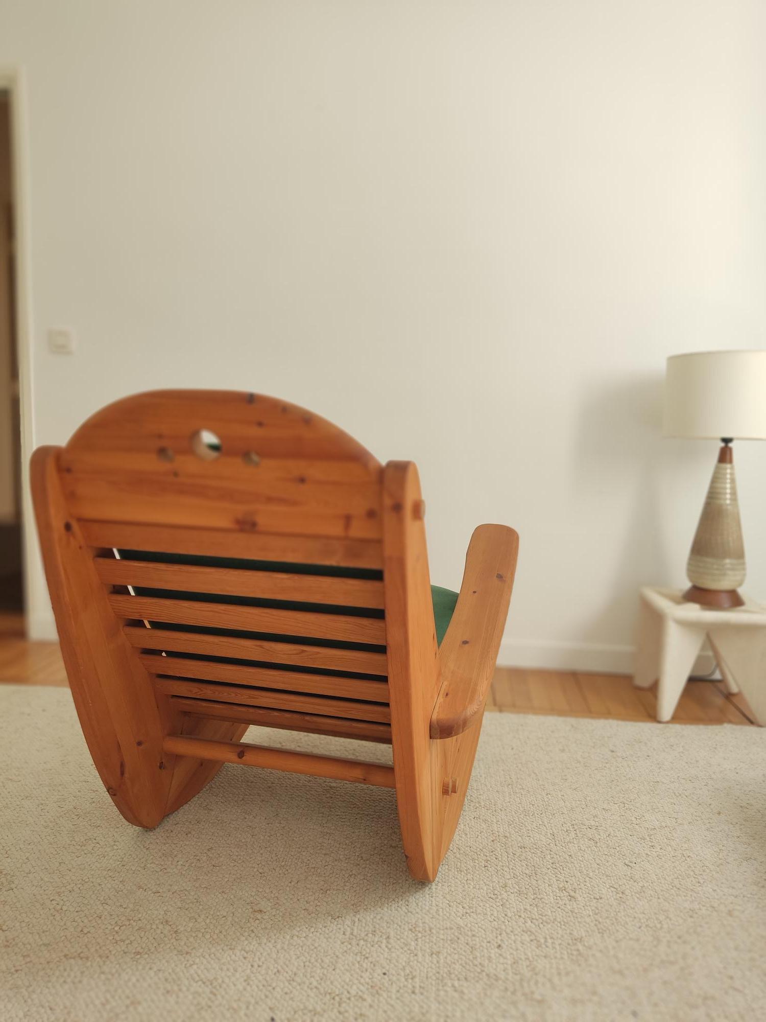 Arts and Crafts Scandinavian pine wood Rocking chair For Sale