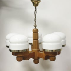 Scandinavian Pinewood & opal glass chandelier by Jan Wickelgren & Aneta Sweden