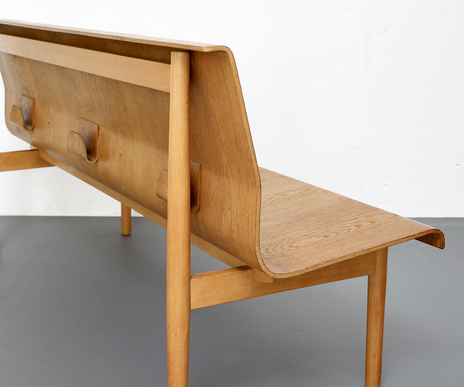 European Mid-Century Modern Scandinavian Plywood Bench in Style of Erik Gunnar Asplund