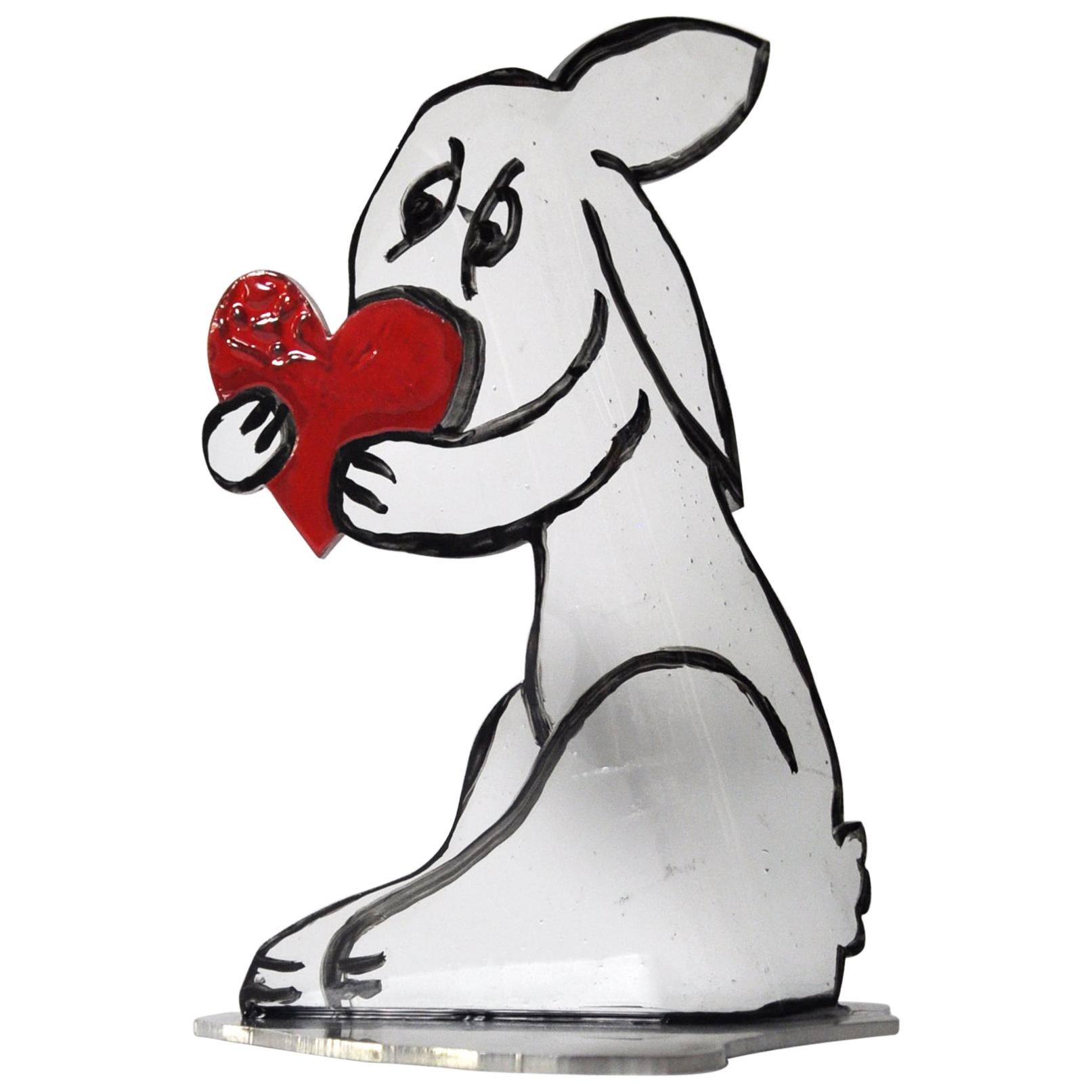 Scandinavian Pop Art Stained Glass Sculpture, "Bunny with Heart" For Sale