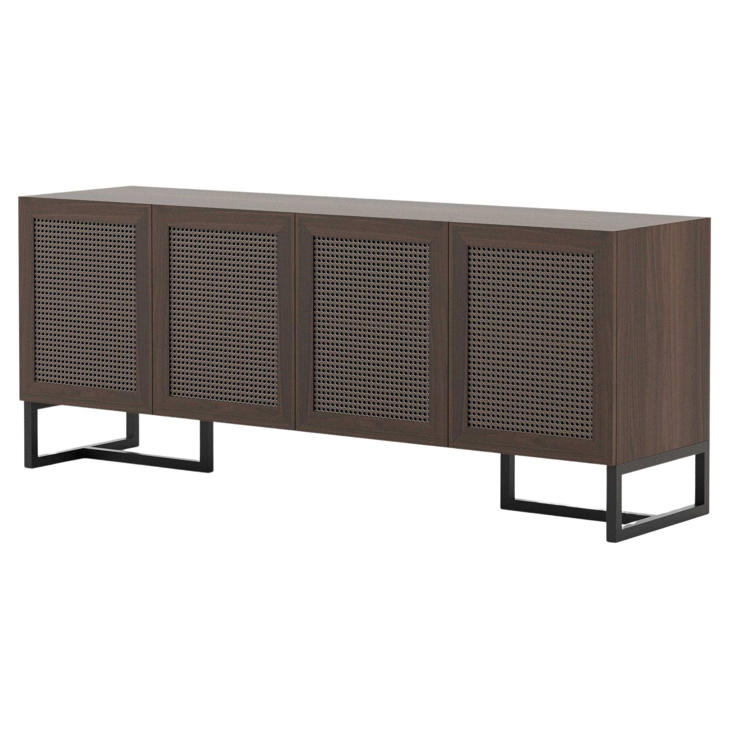 Scandinavian Porto Sideboard Made with Walnut, Iron and Rattan by Stylish Club For Sale