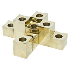Scandinavian Postmodern Group of Solid Brass Candlesticks by Gusum, Sweden 1980s