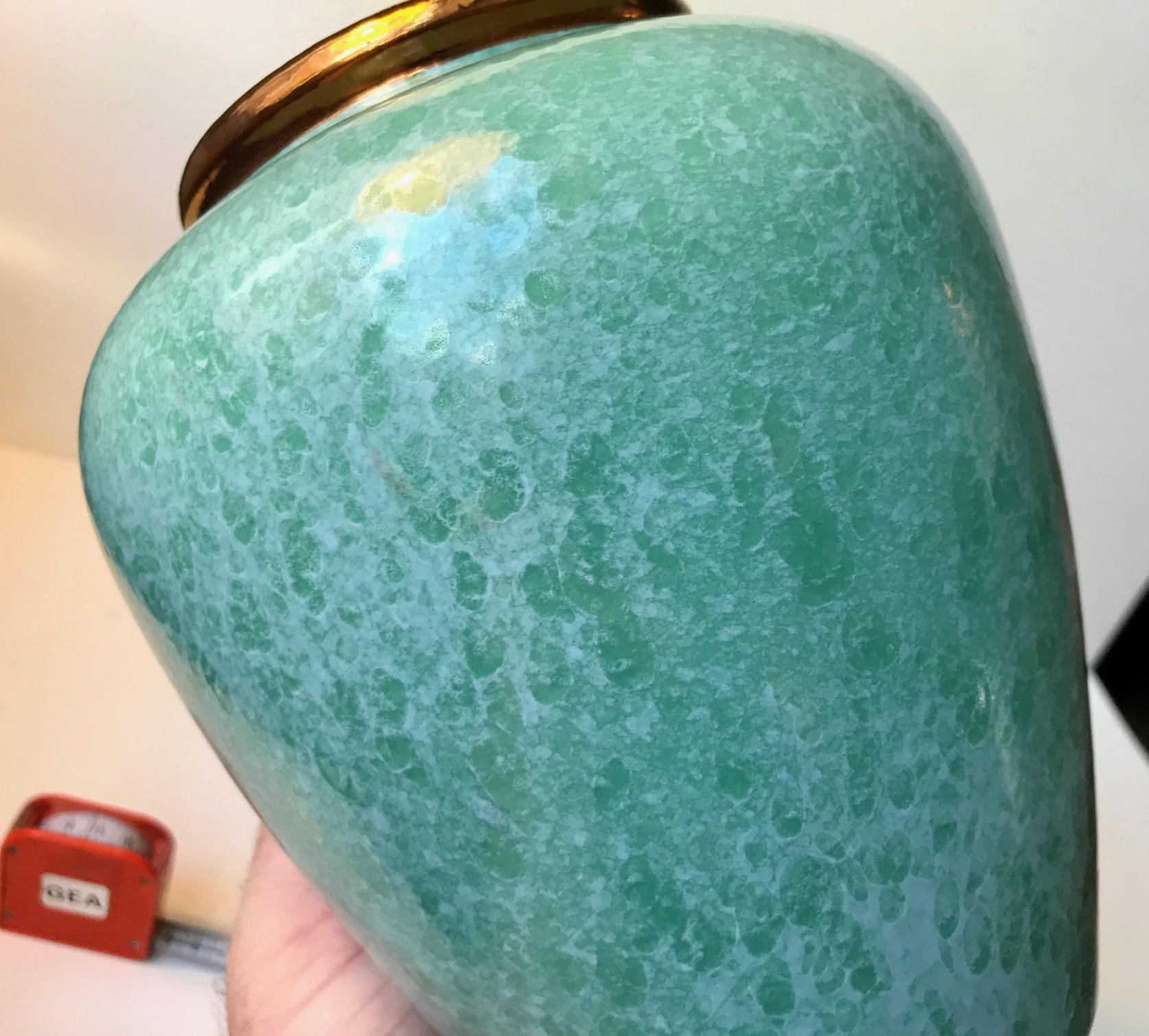 Mid-Century Modern Scandinavian Pottery Urn with Speckled Green Glaze, 1970s