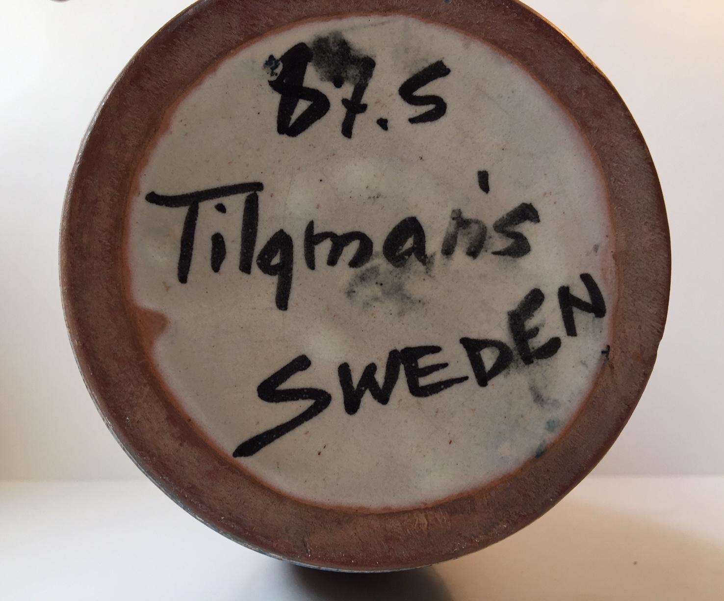 Hand-Painted Scandinavian Pottery Vase with Ducks & Bulrush Decor by Tilgmans, Sweden For Sale