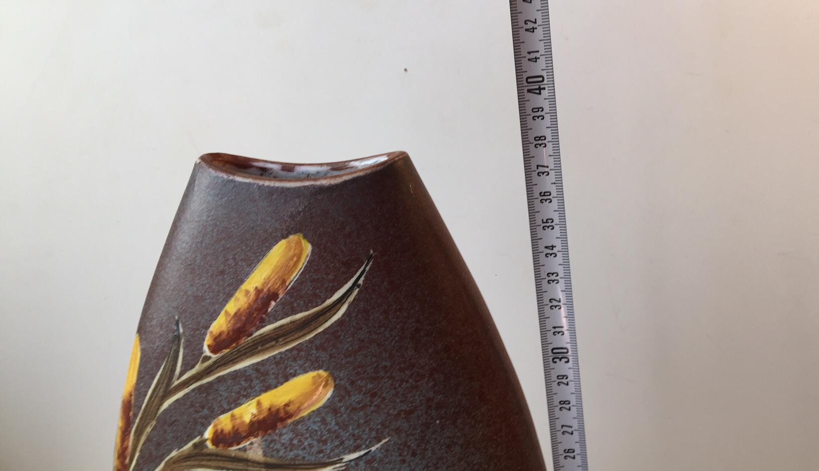 Scandinavian Pottery Vase with Ducks & Bulrush Decor by Tilgmans, Sweden For Sale 1