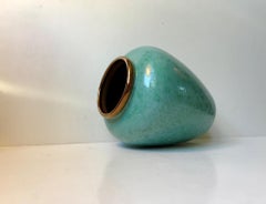 Scandinavian Pottery Vase with Speckled Green Glaze, 1970s