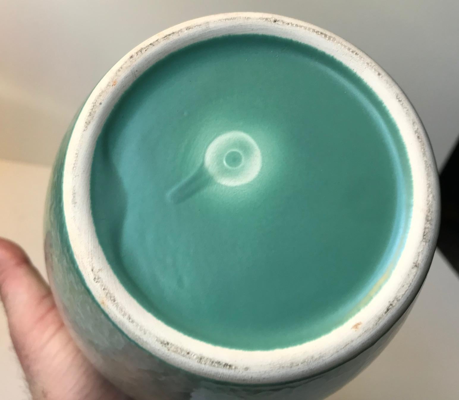 Scandinavian Pottery Vase with Speckled Green Glaze, 1970s 1
