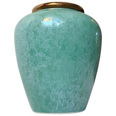 Vintage Scandinavian Pottery Vase with Speckled Green Glaze, 1970s