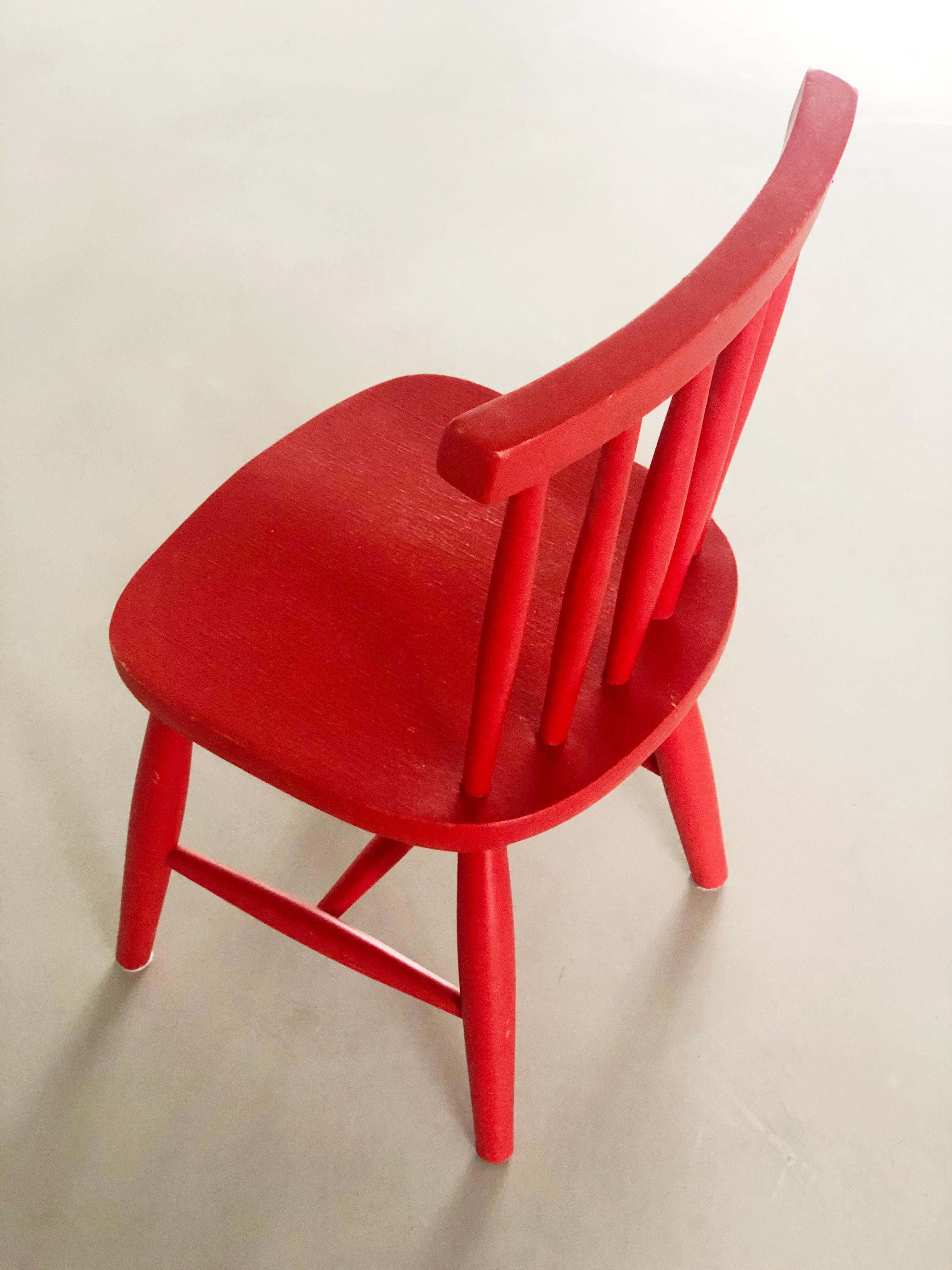 Scandinavian Modern Scandinavian Poul Volther style red wooden child chair 1960's For Sale
