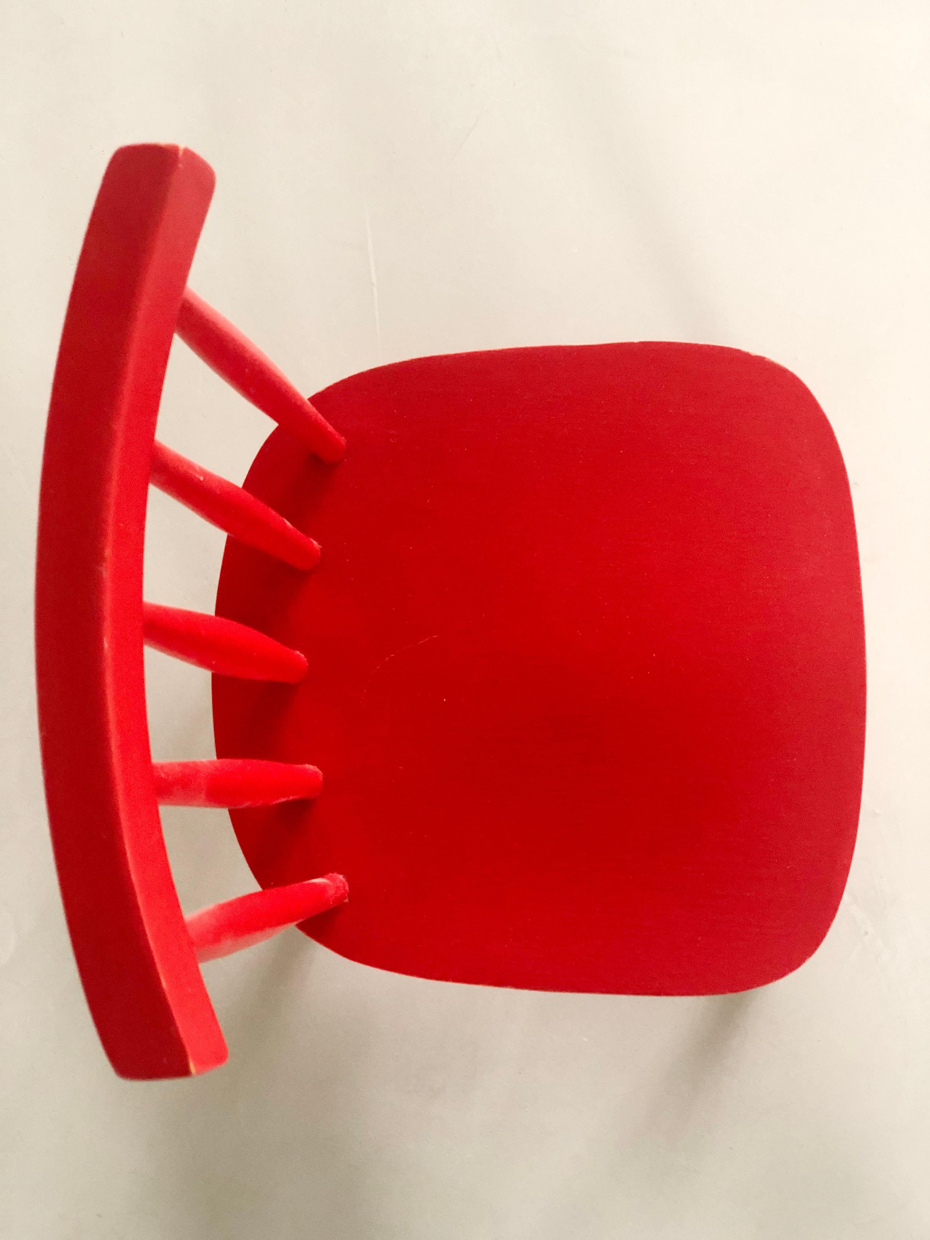 Laminated Scandinavian Poul Volther style red wooden child chair 1960's For Sale