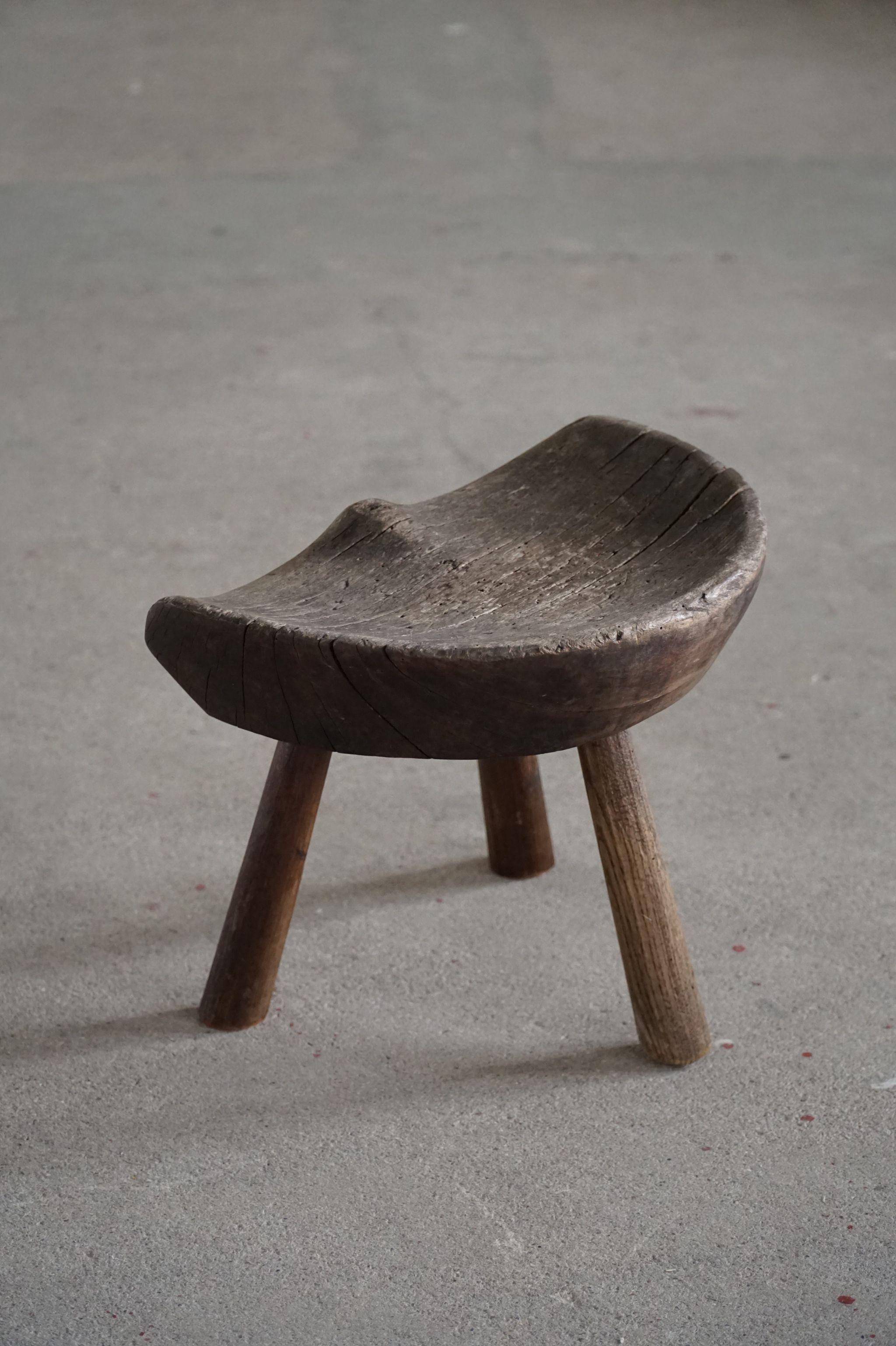 Scandinavian Stool in Solid Wood, Early 20th Century In Fair Condition In Odense, DK