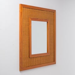 Scandinavian Rattan and Pine Mirror, 1960s
