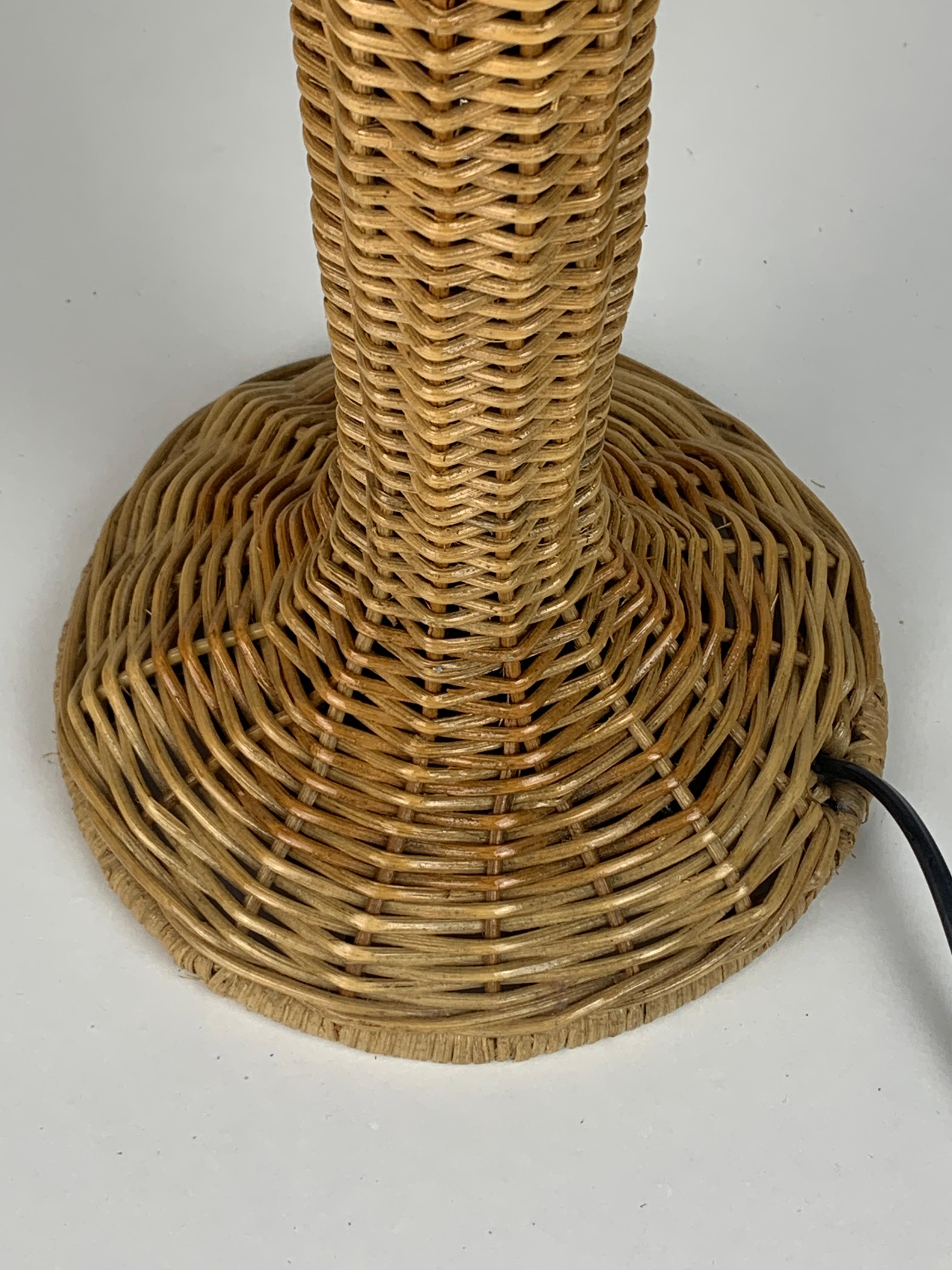 Scandinavian rattan wicker mushroom ufo table lamp, Denmark 1970s 4