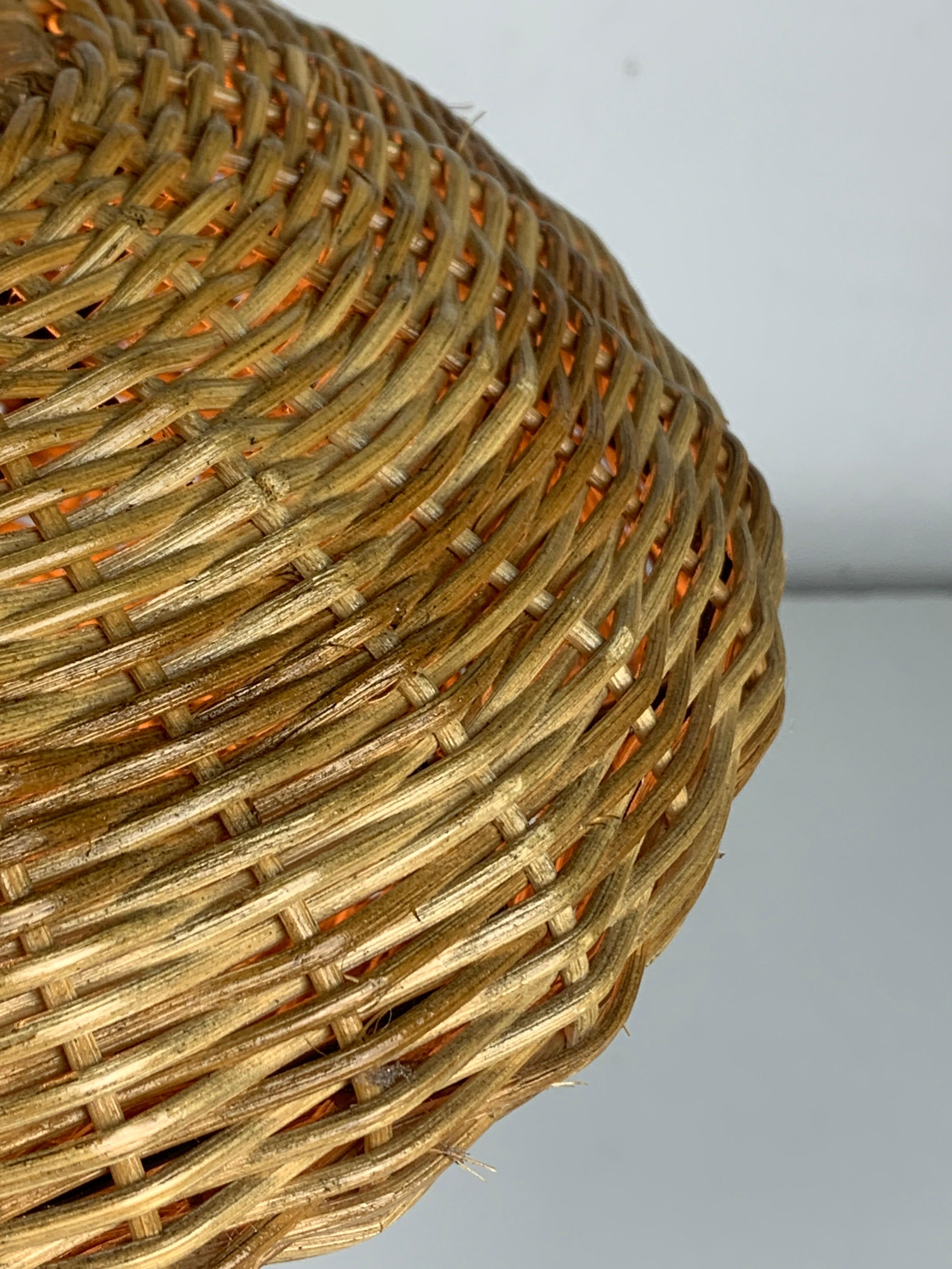 Scandinavian rattan wicker mushroom ufo table lamp, Denmark 1970s 6