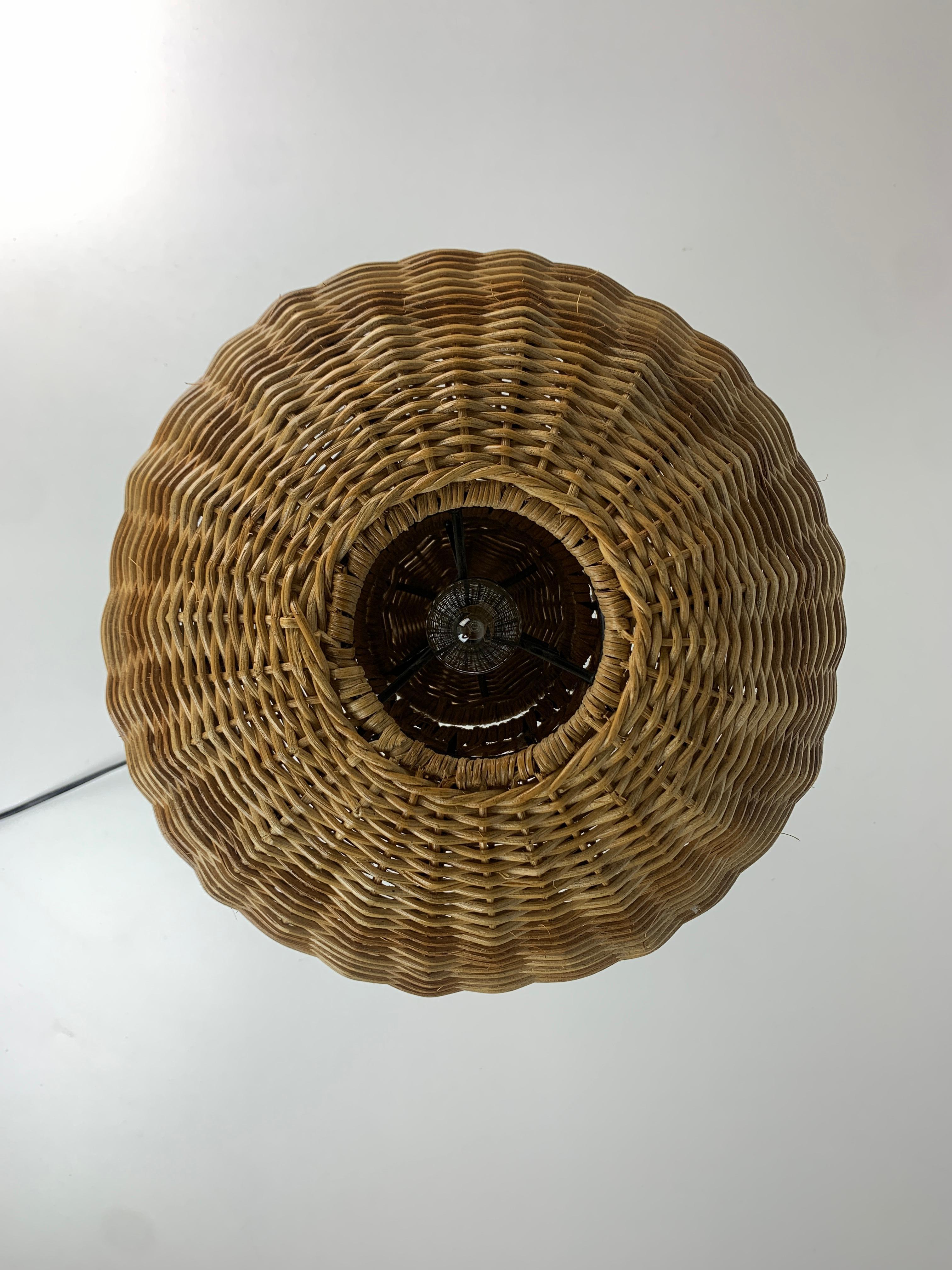 Scandinavian rattan wicker mushroom ufo table lamp, Denmark 1970s 7