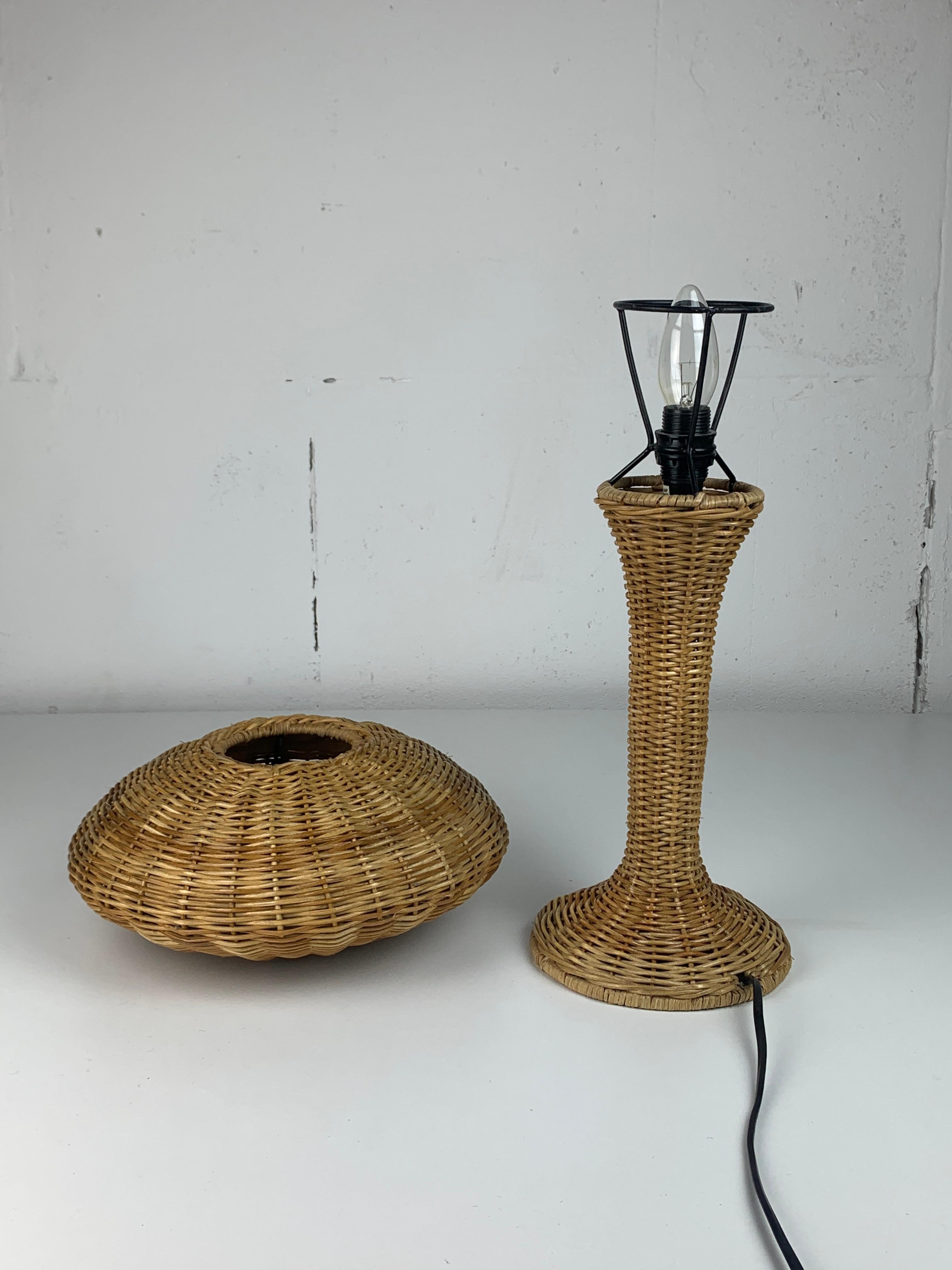 Scandinavian rattan wicker mushroom ufo table lamp, Denmark 1970s 8