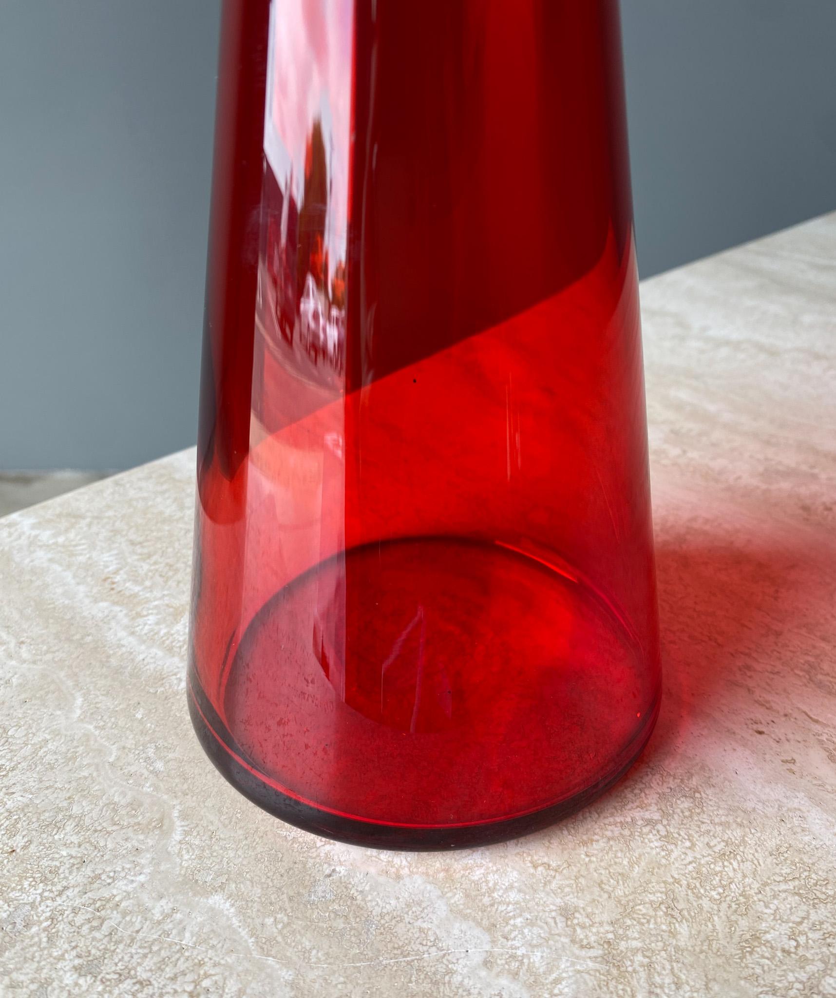 Scandinavian Red Art Glass Pitcher With Cork Lid 5