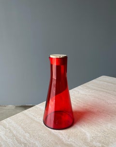 Scandinavian Red Art Glass Pitcher With Cork Lid