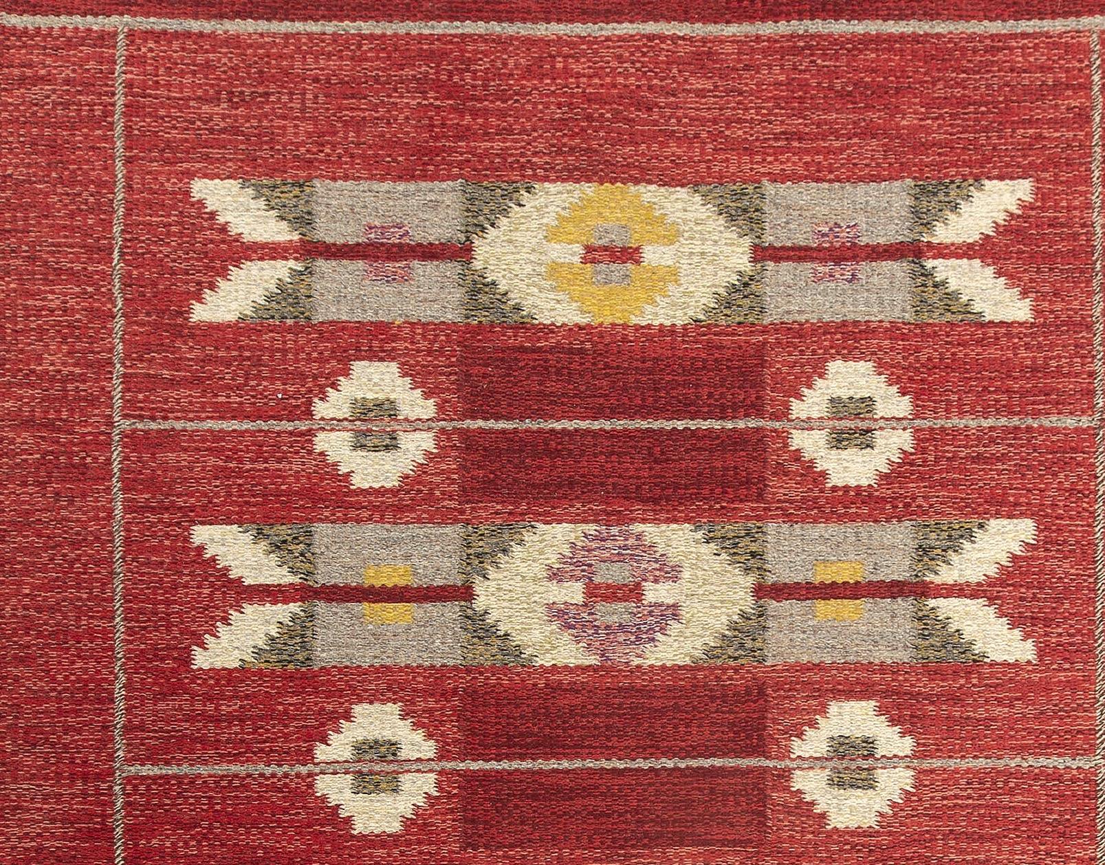 Swedish Scandinavian Modern flat-weave rug, signed IS by Ingegerd Silow