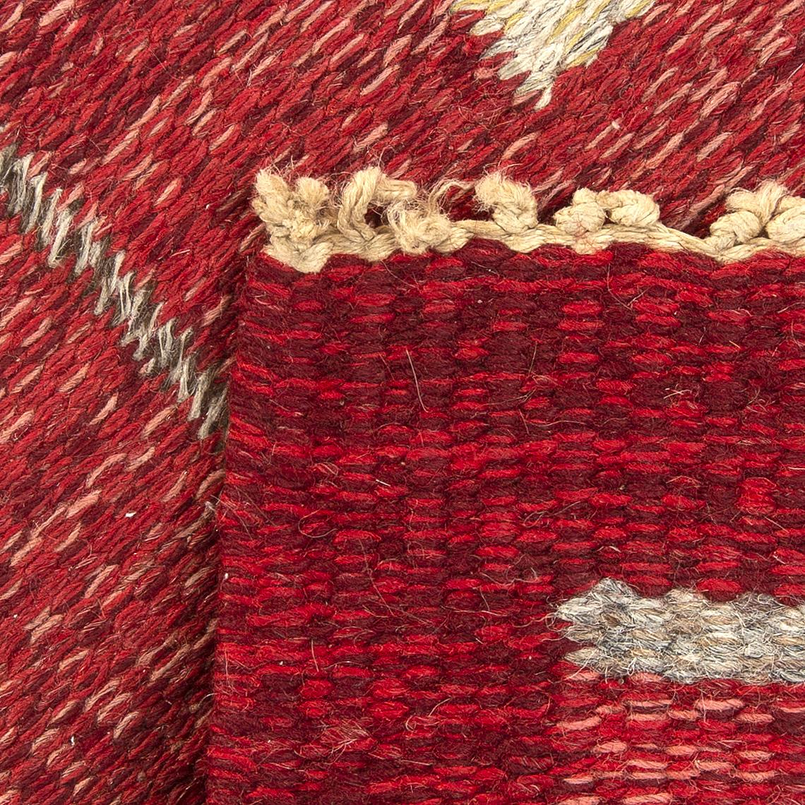 Hand-Woven Scandinavian Modern flat-weave rug, signed IS by Ingegerd Silow