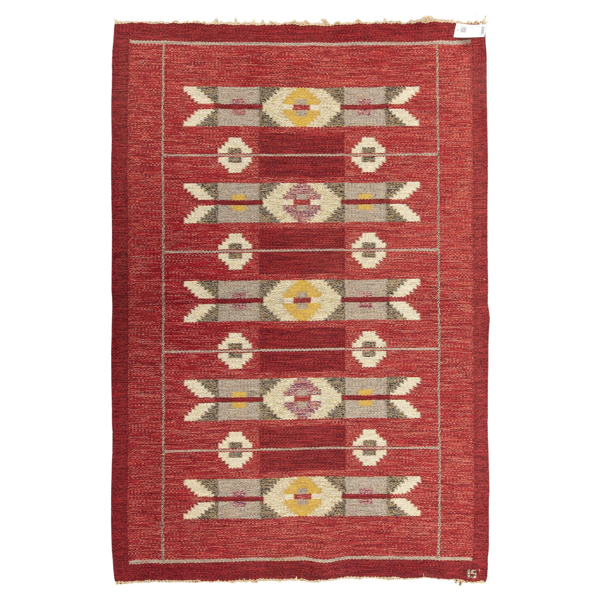 Scandinavian Modern flat-weave rug, signed IS by Ingegerd Silow
