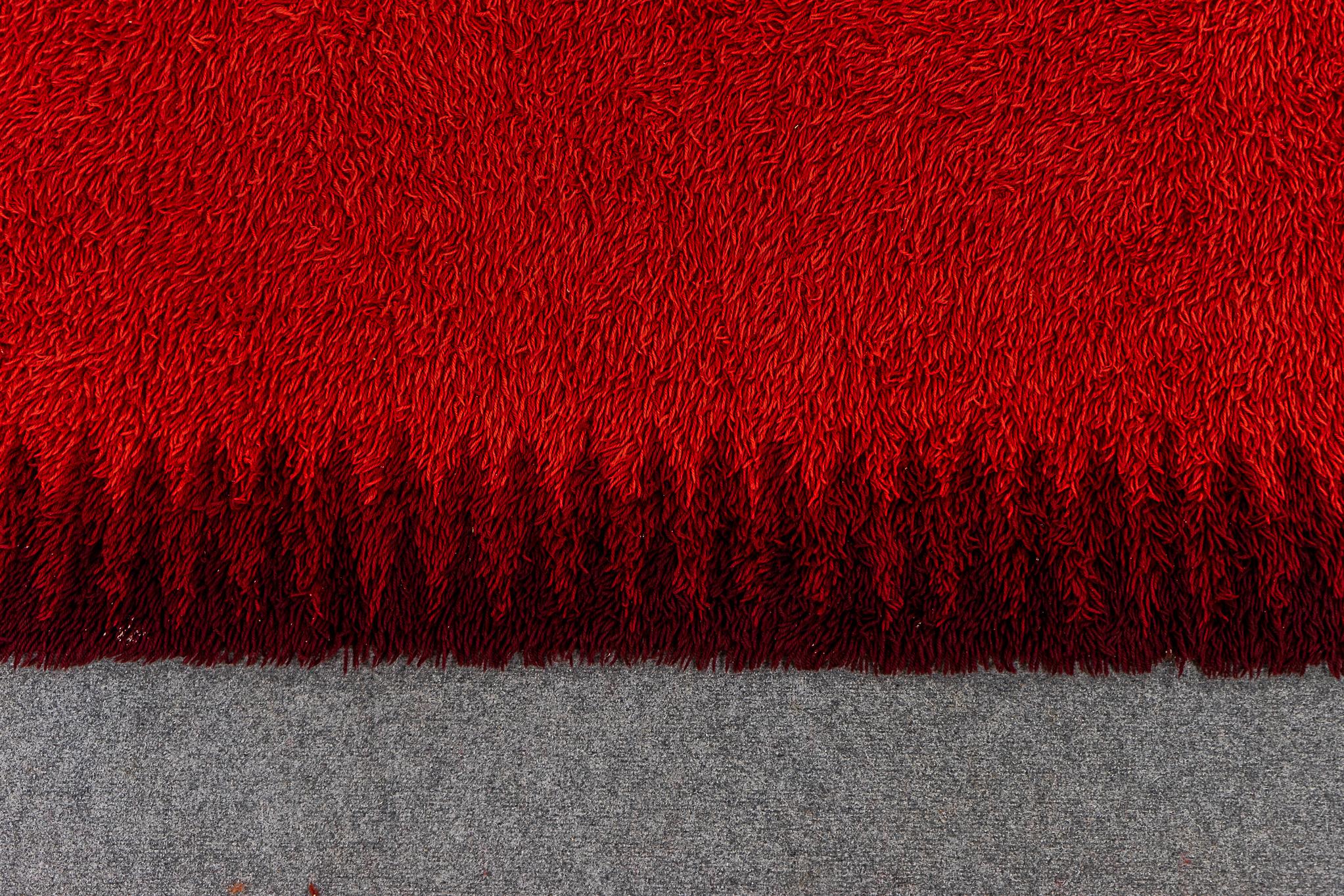 Danish Scandinavian Red Zig Zag Wool Rug