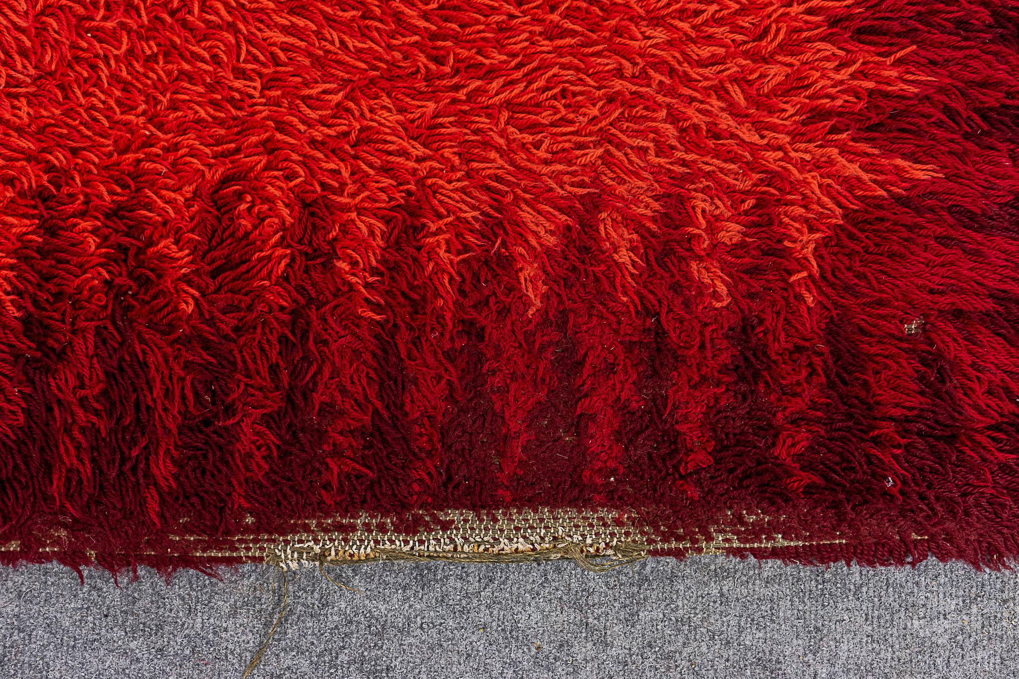 Mid-20th Century Scandinavian Red Zig Zag Wool Rug